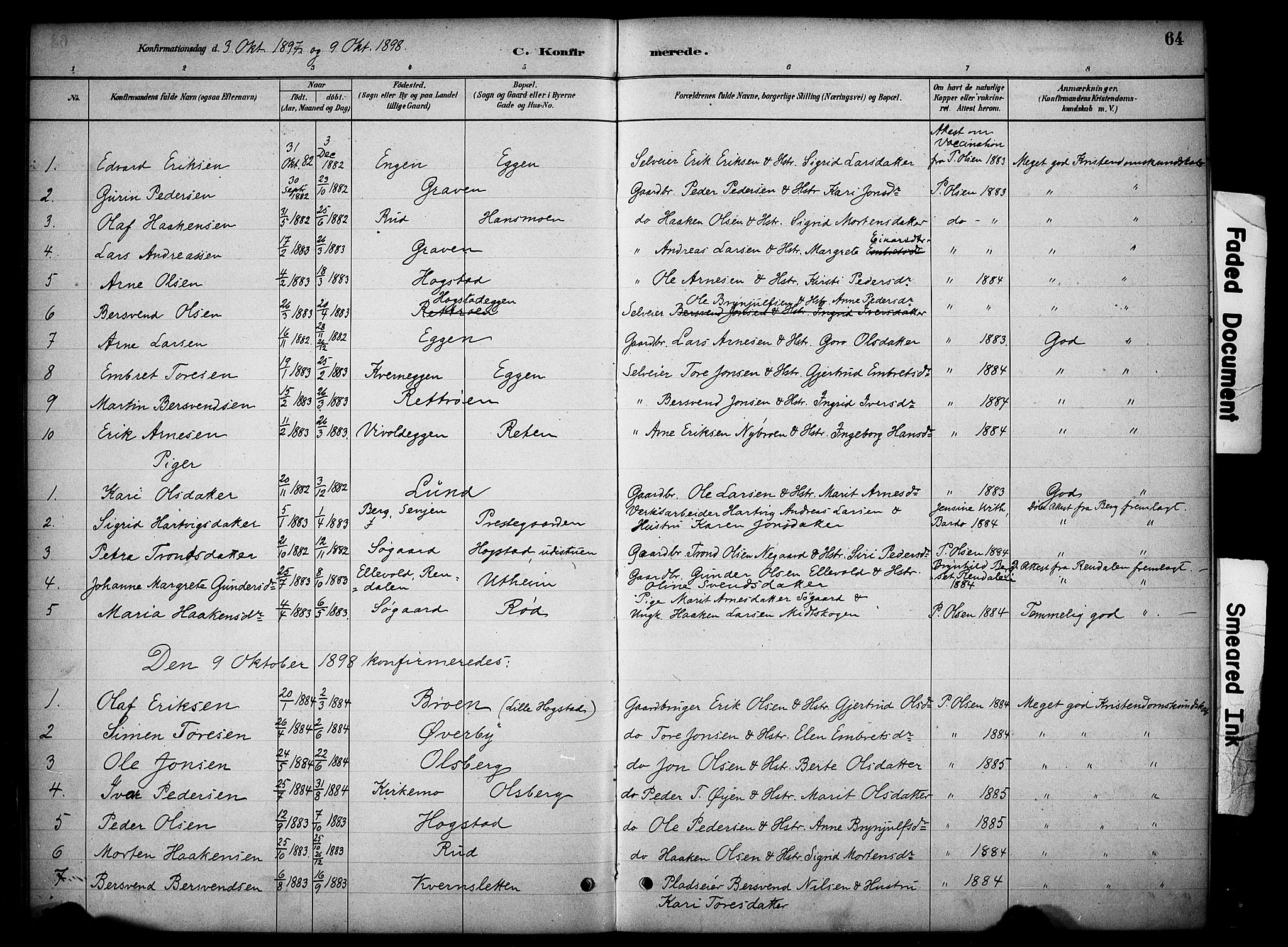 Tynset prestekontor, SAH/PREST-058/H/Ha/Haa/L0023: Parish register (official) no. 23, 1880-1901, p. 64