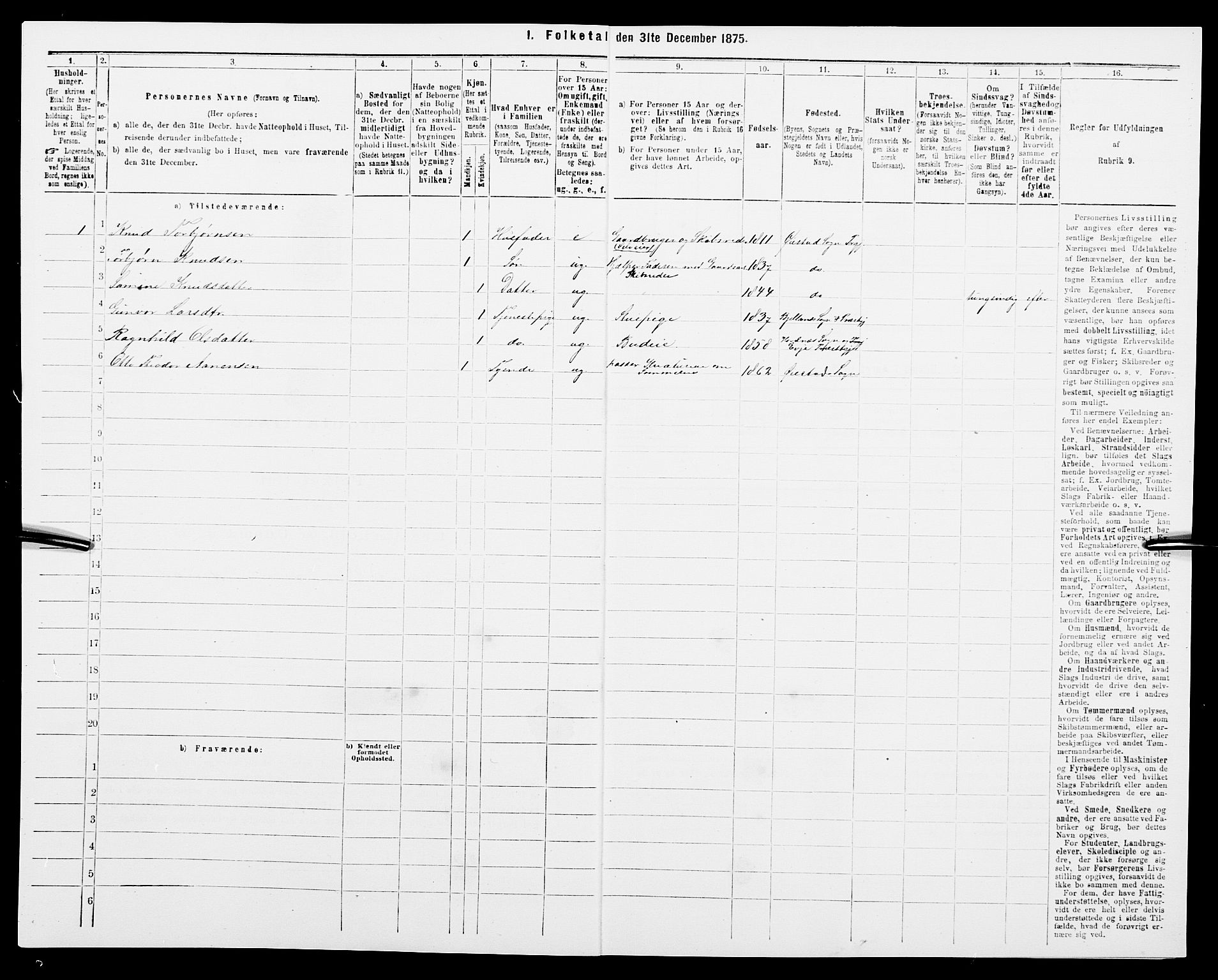 SAK, 1875 census for 0920P Øyestad, 1875, p. 606