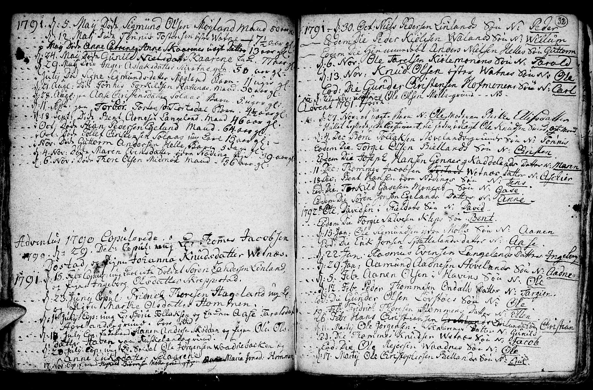 Holum sokneprestkontor, AV/SAK-1111-0022/F/Fb/Fba/L0001: Parish register (copy) no. B 1 /1, 1770-1820, p. 32