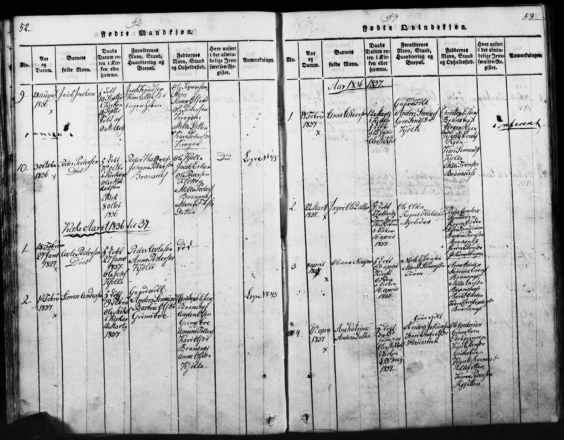 Tynset prestekontor, AV/SAH-PREST-058/H/Ha/Hab/L0003: Parish register (copy) no. 3, 1814-1862, p. 52-53