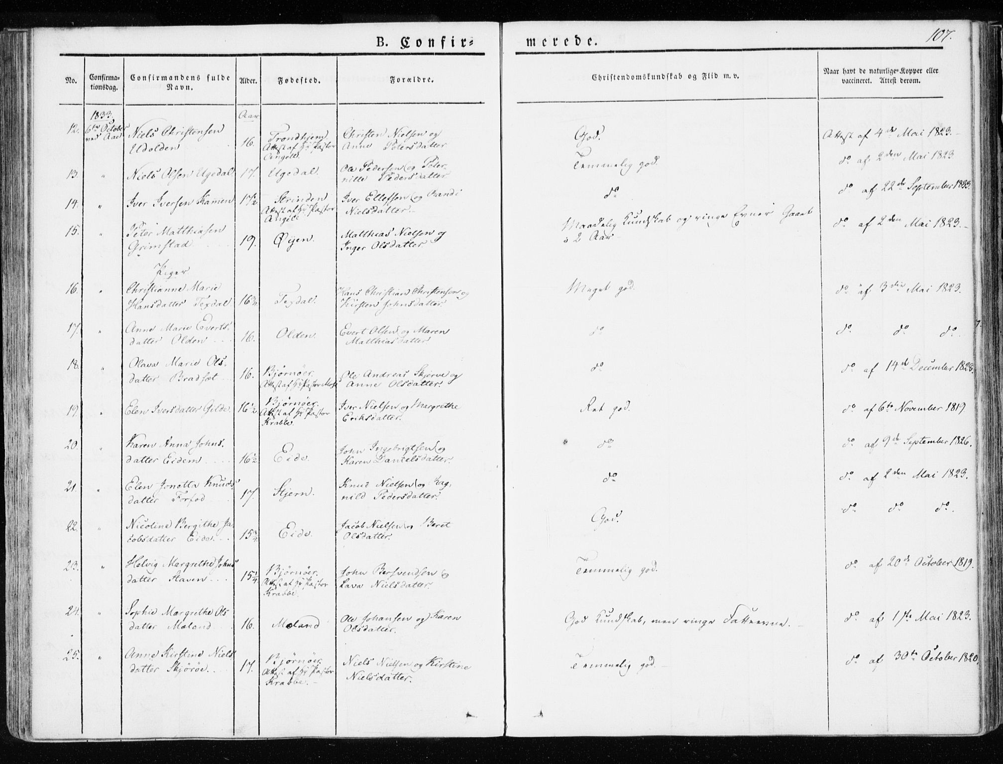 Ministerialprotokoller, klokkerbøker og fødselsregistre - Sør-Trøndelag, AV/SAT-A-1456/655/L0676: Parish register (official) no. 655A05, 1830-1847, p. 107