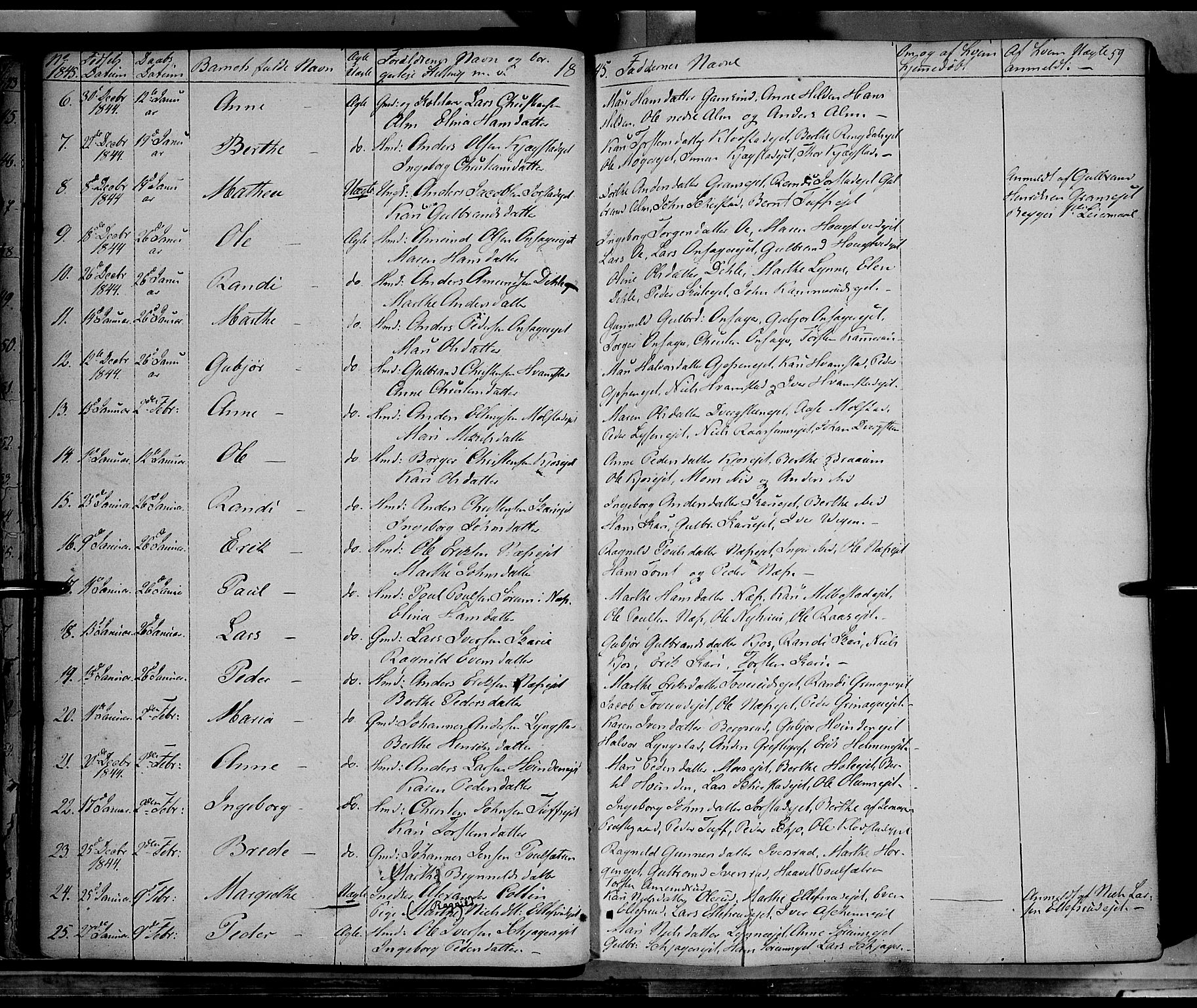 Gran prestekontor, SAH/PREST-112/H/Ha/Haa/L0011: Parish register (official) no. 11, 1842-1856, p. 58-59