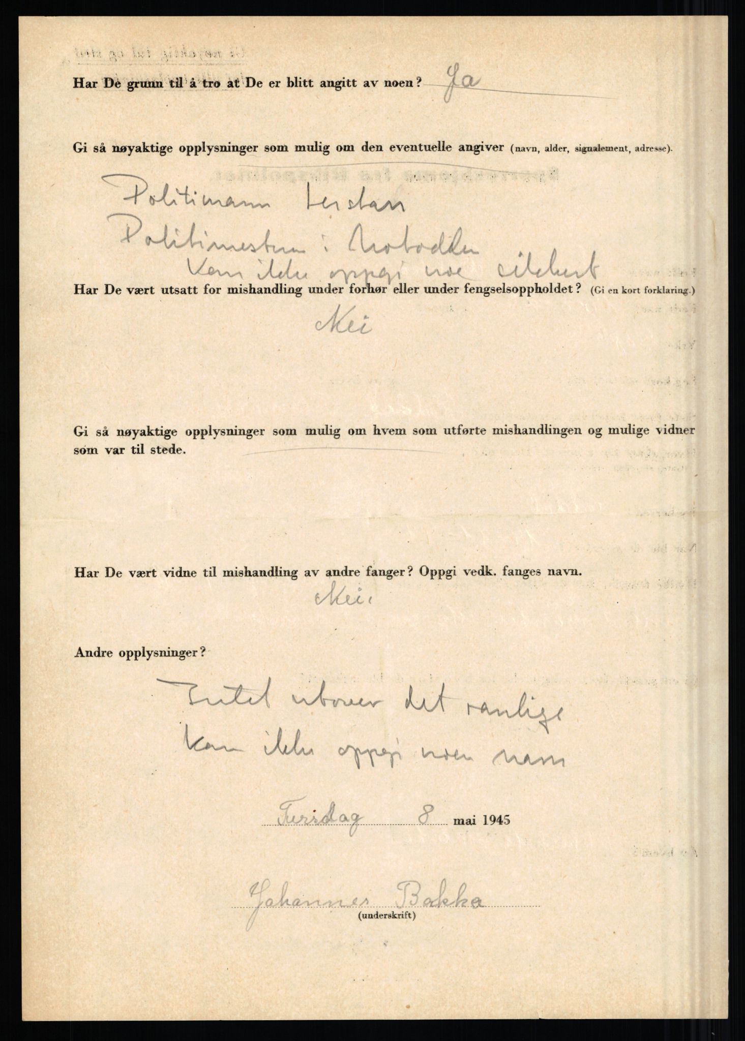 Rikspolitisjefen, AV/RA-S-1560/L/L0001: Abelseth, Rudolf - Berentsen, Odd, 1940-1945, p. 1076