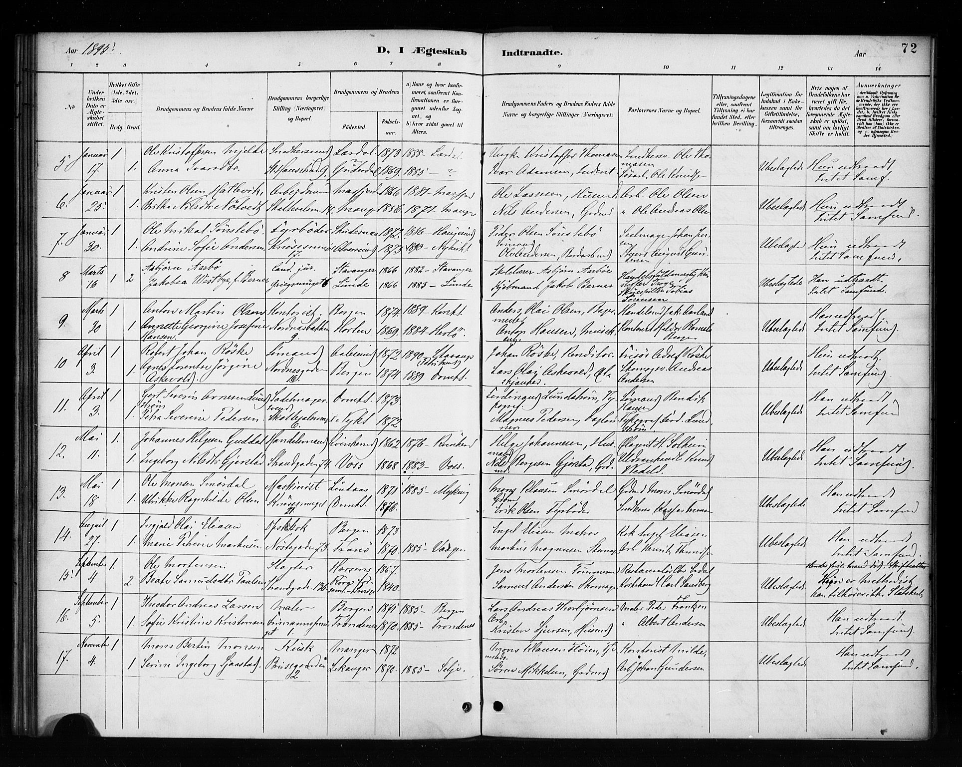 Nykirken Sokneprestembete, AV/SAB-A-77101/H/Haa/L0053: Parish register (official) no. H 2, 1887-1897, p. 72