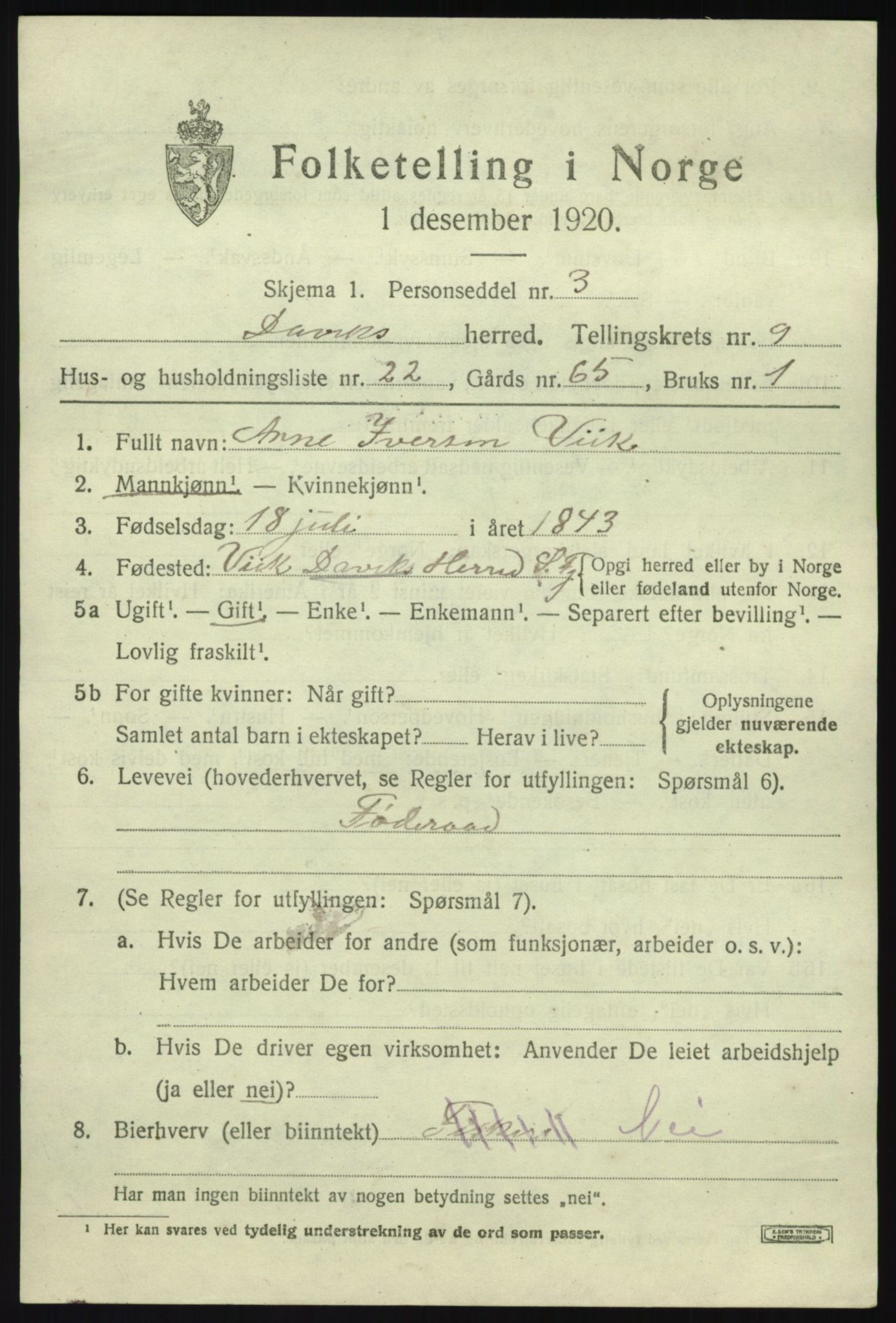 SAB, 1920 census for Davik, 1920, p. 5081