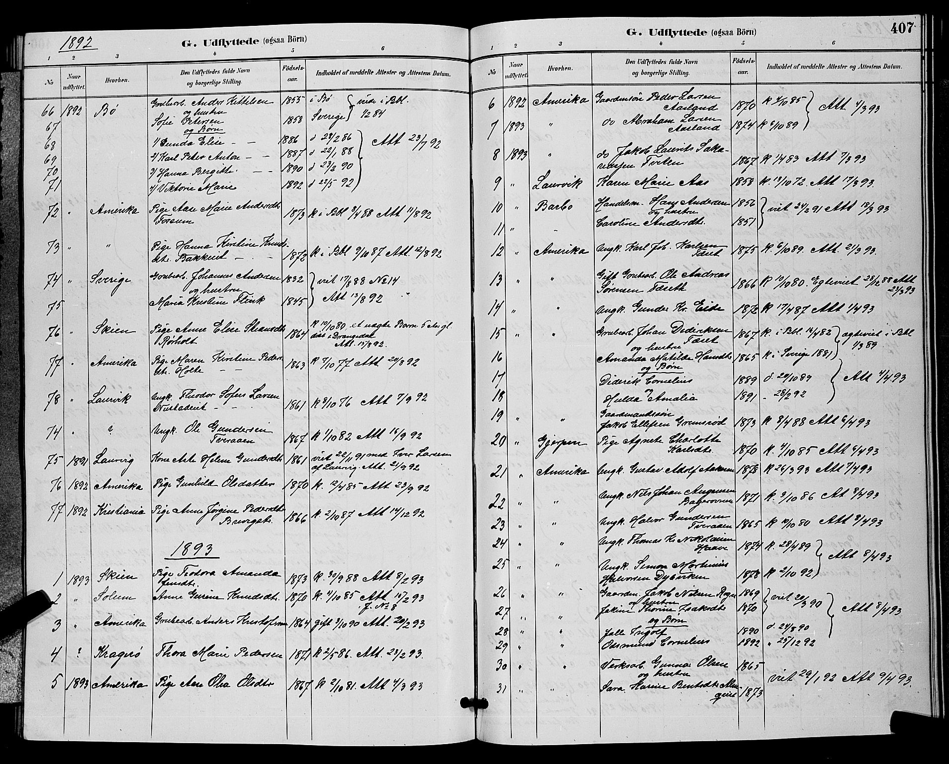 Bamble kirkebøker, SAKO/A-253/G/Ga/L0009: Parish register (copy) no. I 9, 1888-1900, p. 407