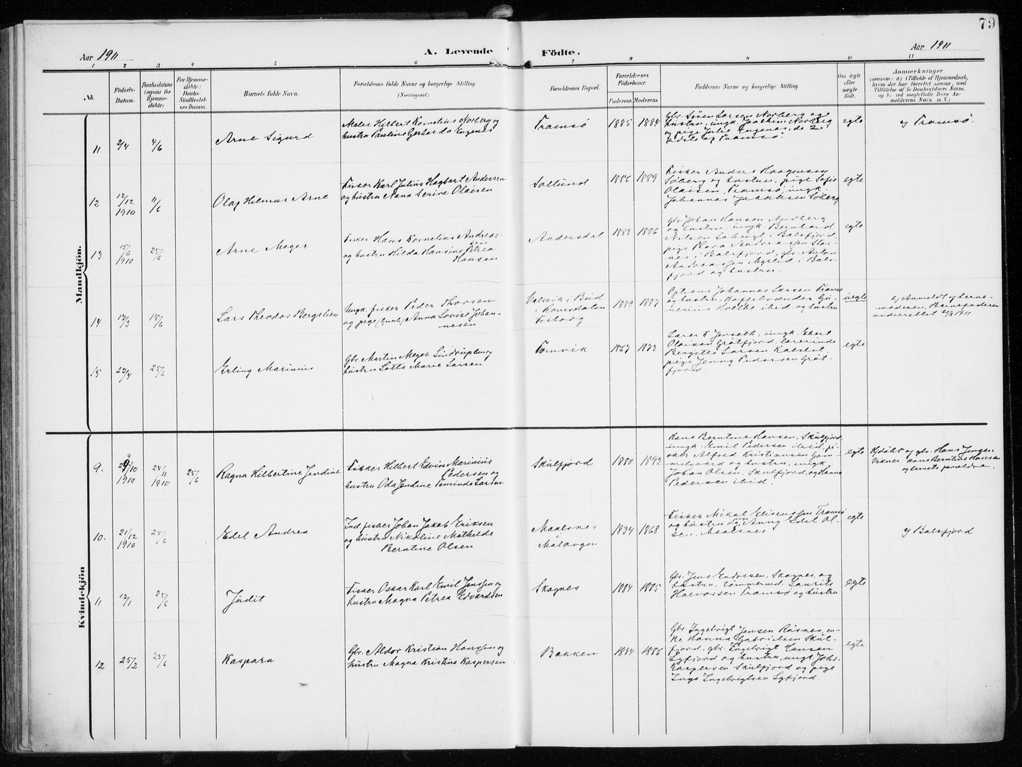 Tromsøysund sokneprestkontor, AV/SATØ-S-1304/G/Ga/L0007kirke: Parish register (official) no. 7, 1907-1914, p. 79