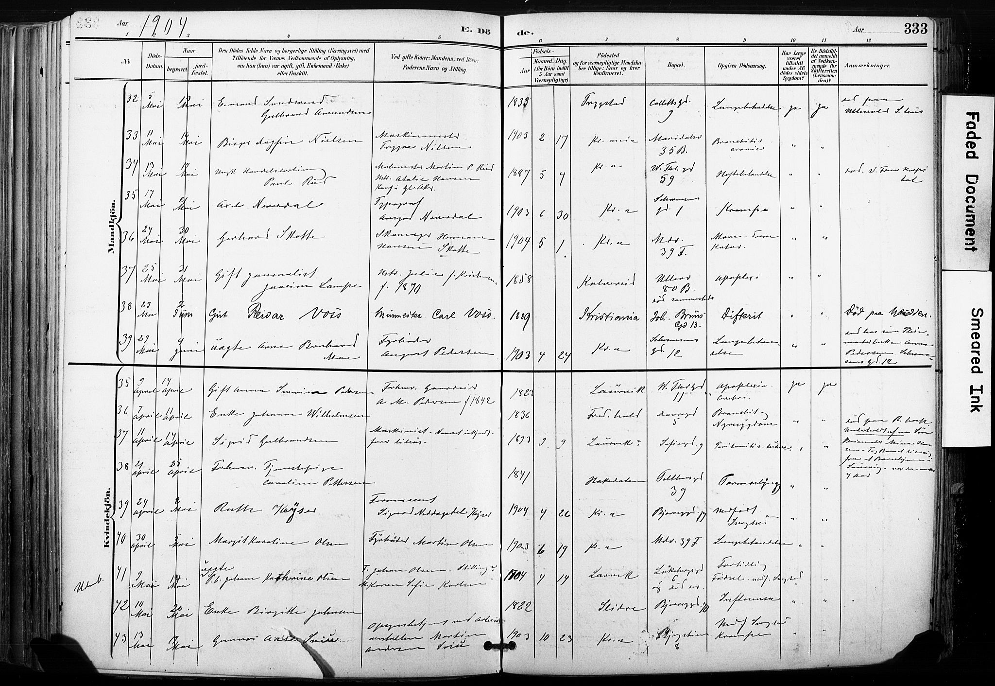 Gamle Aker prestekontor Kirkebøker, SAO/A-10617a/F/L0013: Parish register (official) no. 13, 1901-1908, p. 333