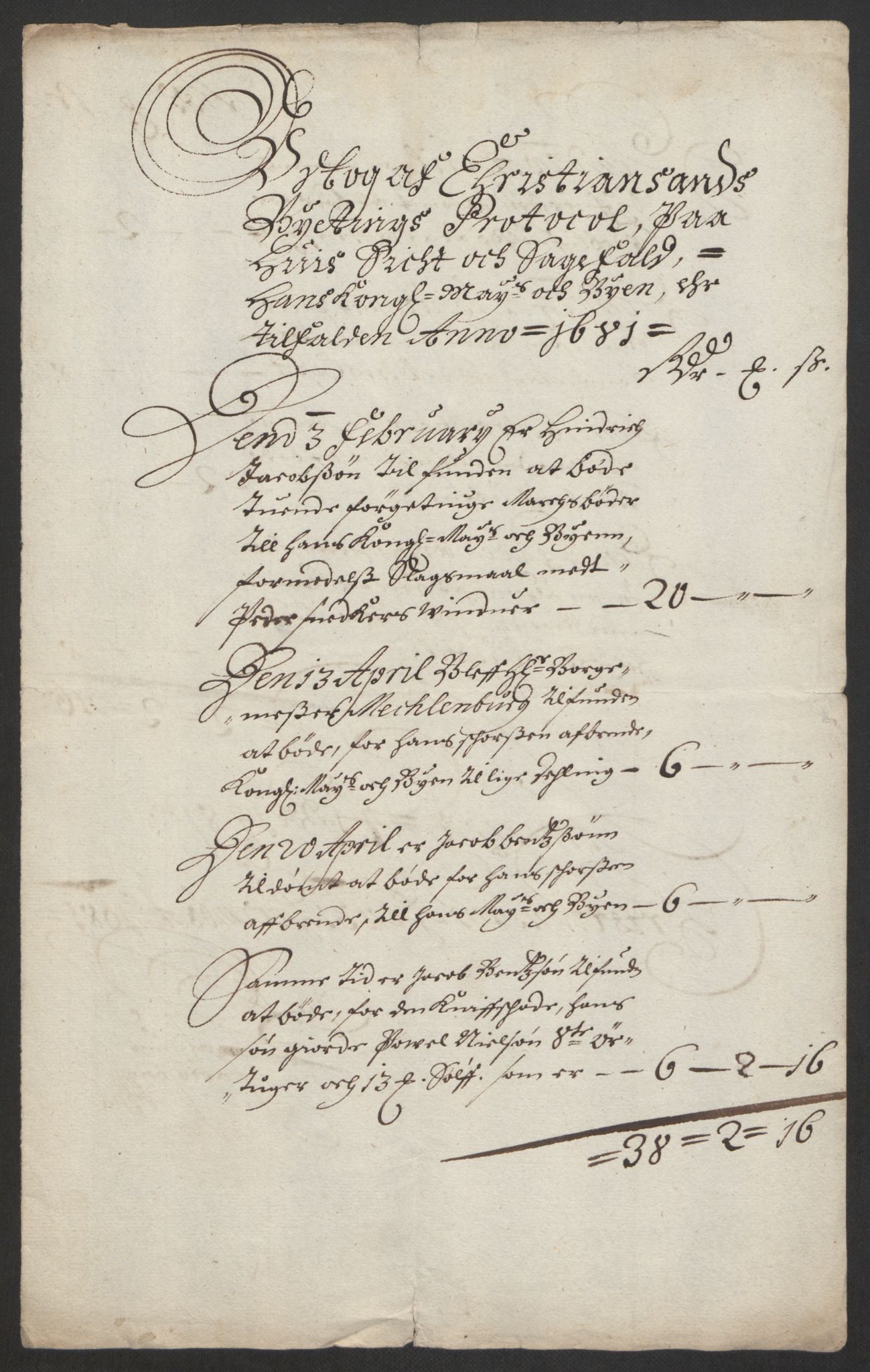 Rentekammeret inntil 1814, Reviderte regnskaper, Byregnskaper, AV/RA-EA-4066/R/Rm/L0285: [M18] Sikt og sakefall, 1681-1718, p. 11