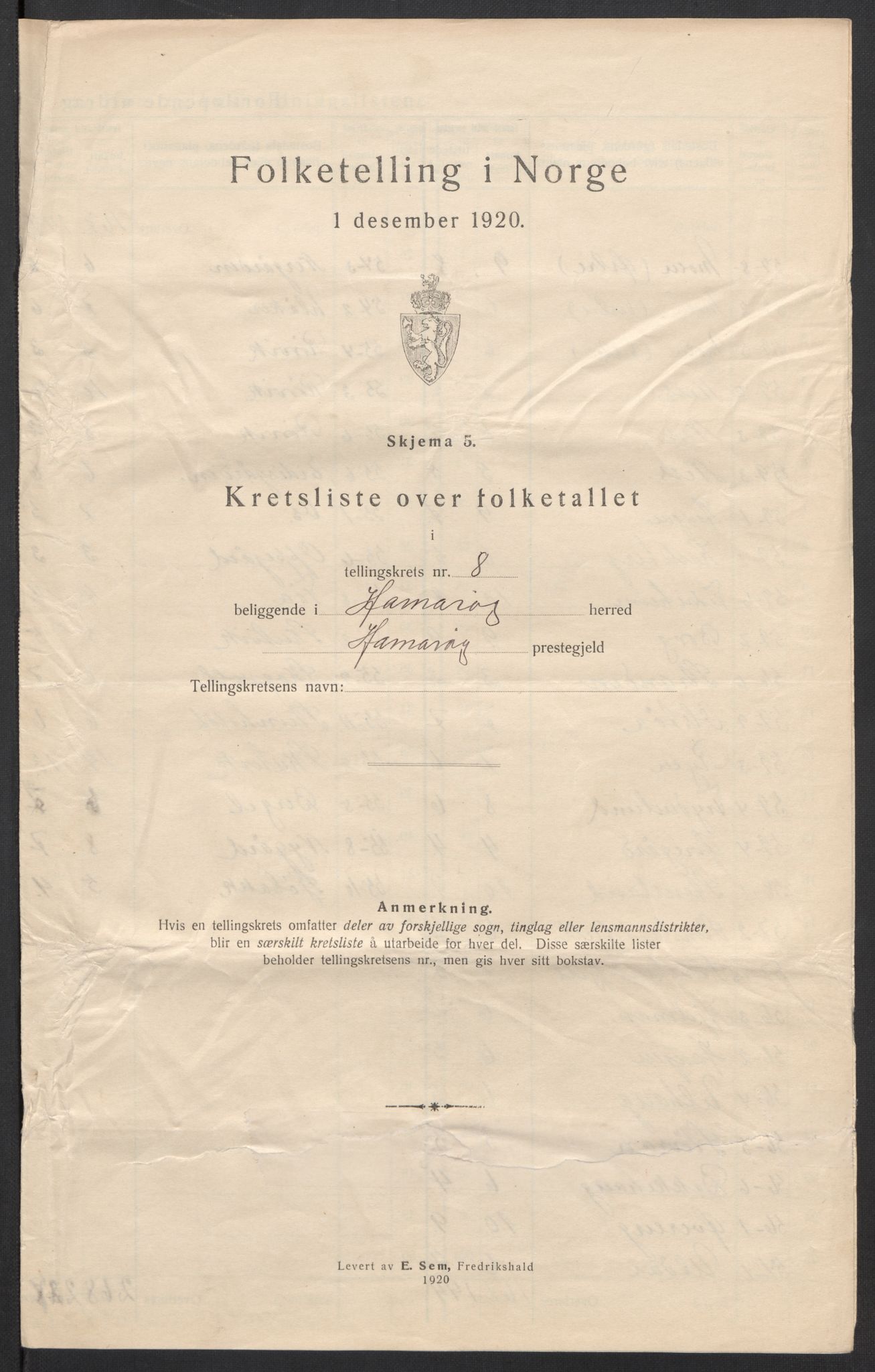 SAT, 1920 census for Hamarøy, 1920, p. 27