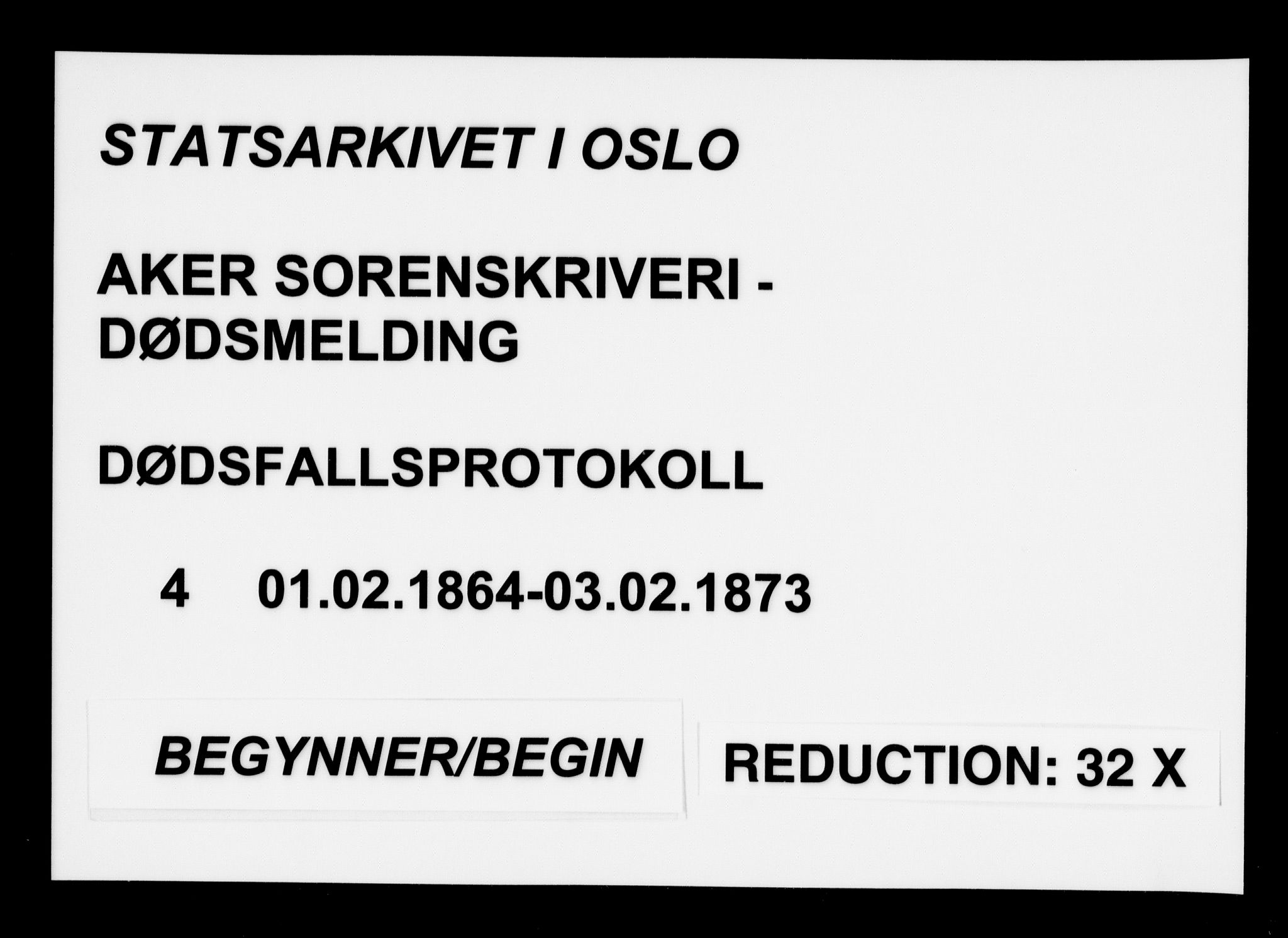 Aker sorenskriveri, AV/SAO-A-10895/H/Ha/Haa/L0004: Dødsanmeldelsesprotokoll, 1864-1873