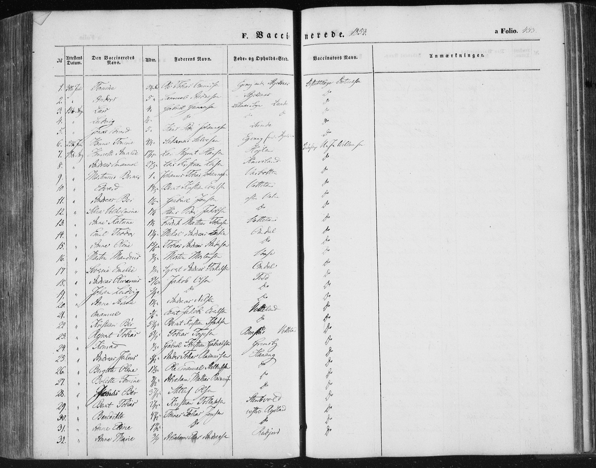 Lista sokneprestkontor, SAK/1111-0027/F/Fa/L0010: Parish register (official) no. A 10, 1846-1861, p. 453