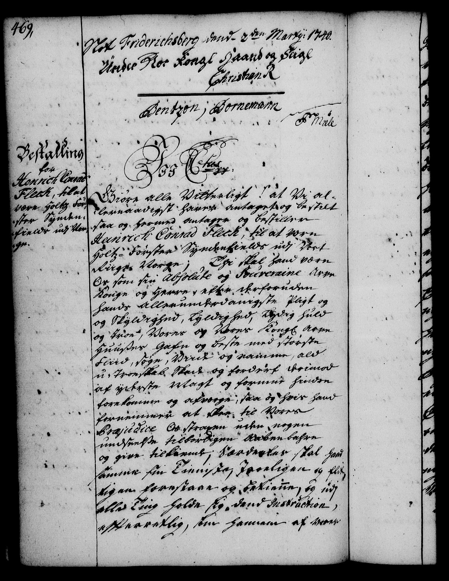 Rentekammeret, Kammerkanselliet, RA/EA-3111/G/Gg/Gge/L0002: Norsk bestallingsprotokoll med register (merket RK 53.26), 1730-1744, p. 469