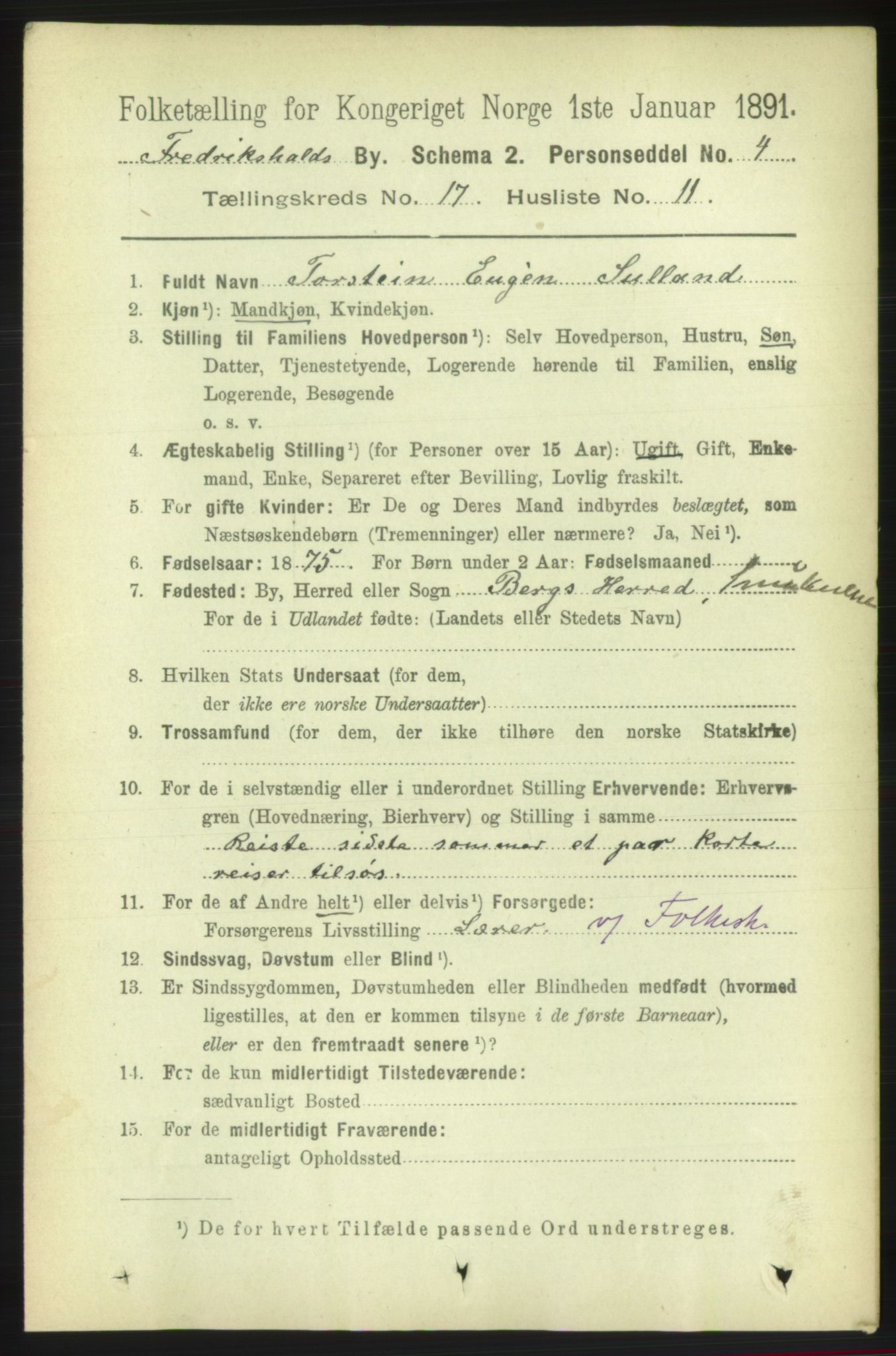 RA, 1891 census for 0101 Fredrikshald, 1891, p. 11054