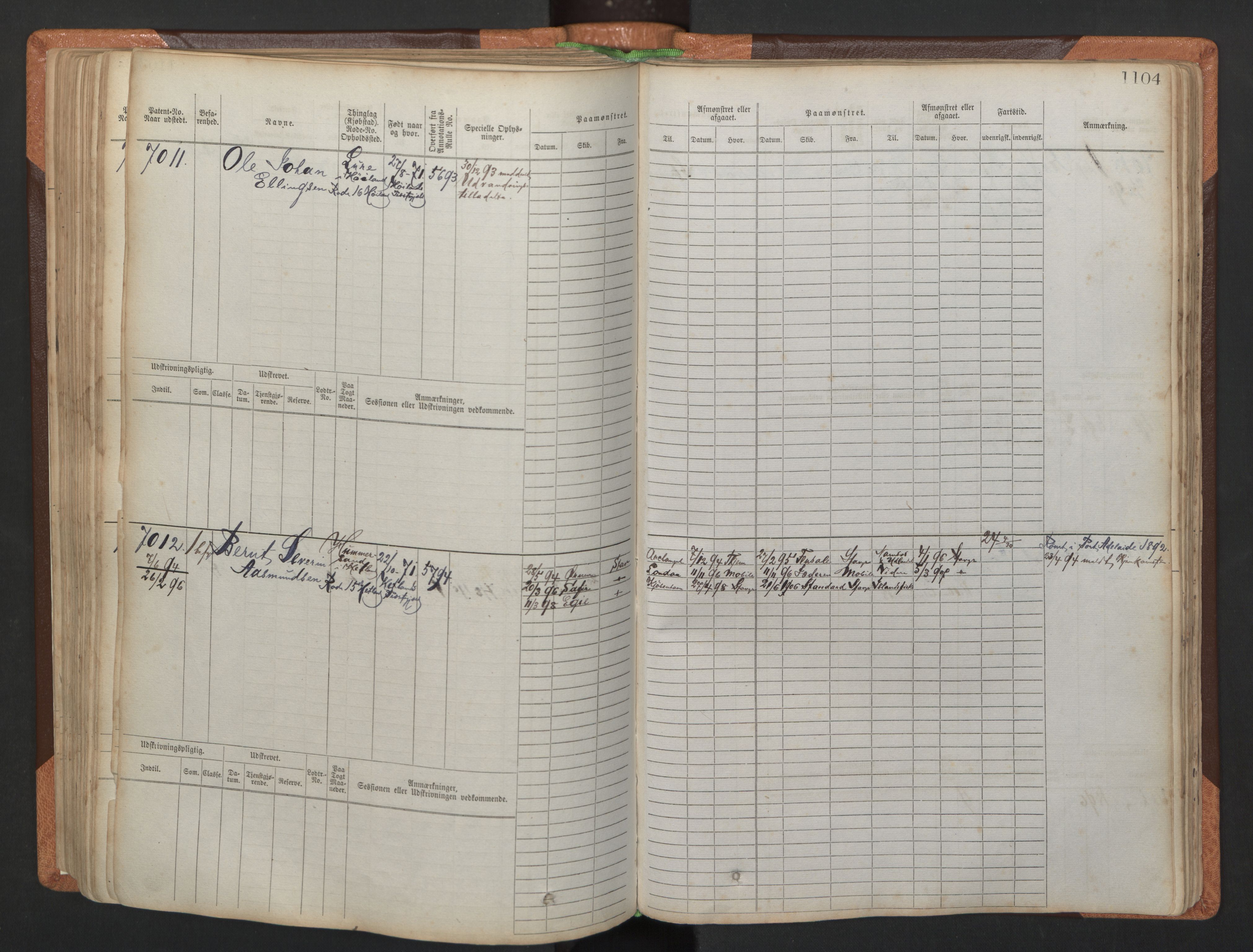 Stavanger sjømannskontor, AV/SAST-A-102006/F/Fb/Fbb/L0011: Sjøfartshovedrulle, patentnr. 6607-7206 (del 2), 1887-1896, p. 207