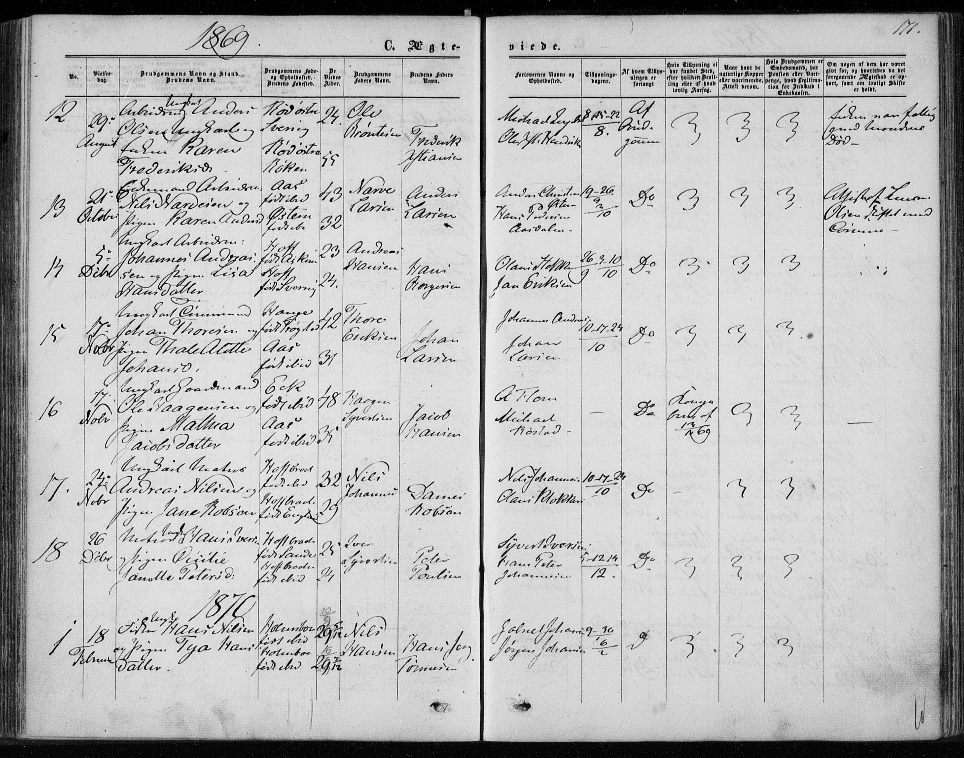 Hurum kirkebøker, SAKO/A-229/F/Fa/L0012: Parish register (official) no. 12, 1861-1875, p. 171