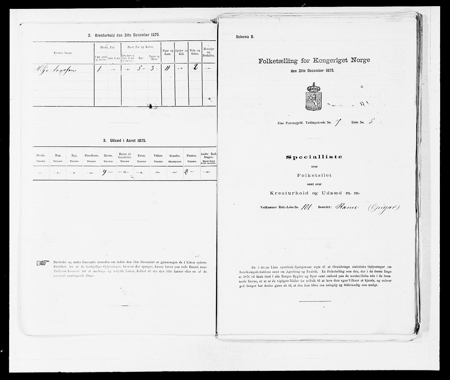 SAB, 1875 census for 1211P Etne, 1875, p. 526