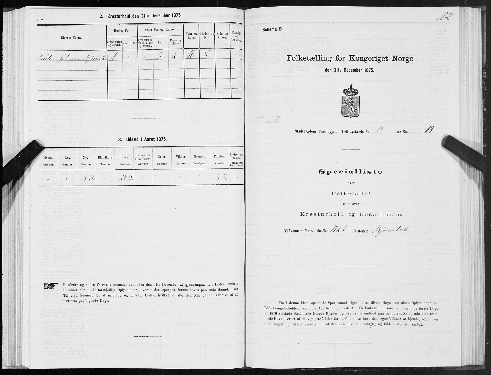 SAT, 1875 census for 1625P Stadsbygd, 1875, p. 6182