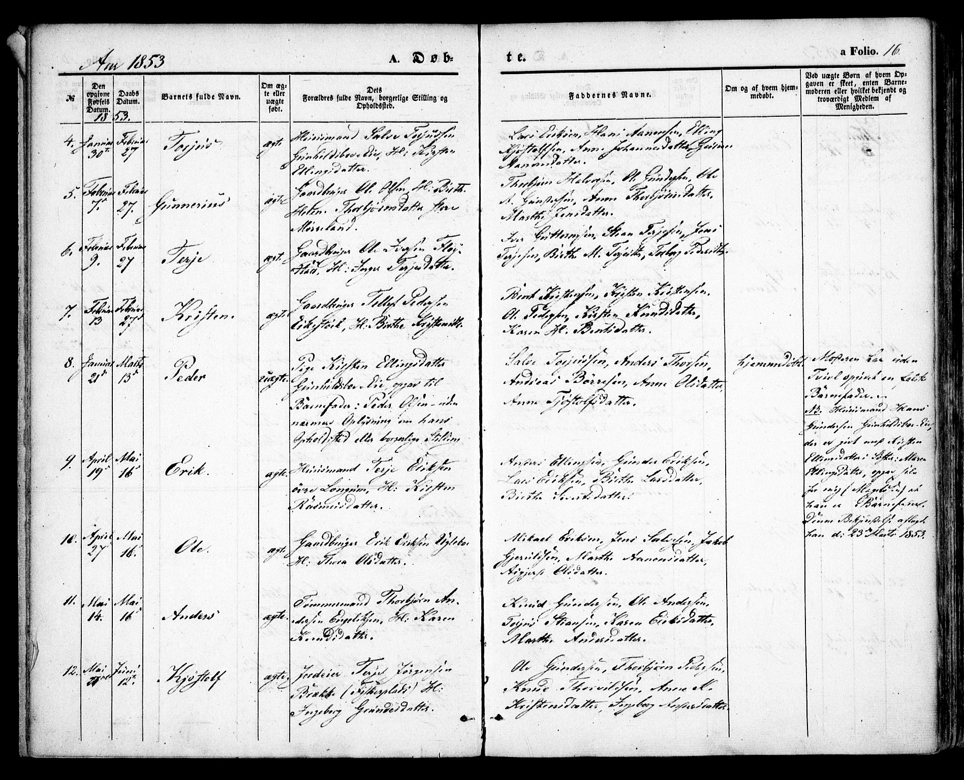 Austre Moland sokneprestkontor, AV/SAK-1111-0001/F/Fa/Faa/L0007: Parish register (official) no. A 7, 1847-1857, p. 16