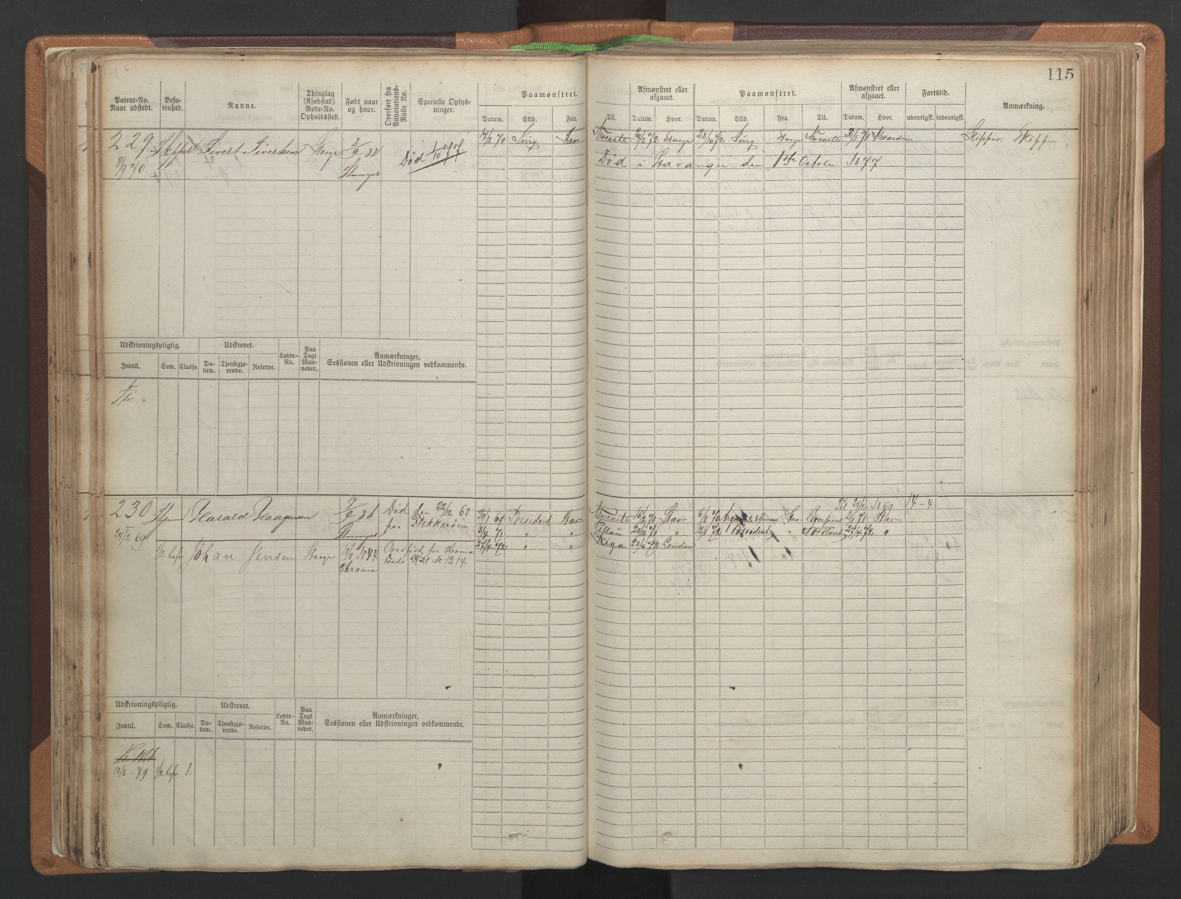 Stavanger sjømannskontor, AV/SAST-A-102006/F/Fb/Fbb/L0004: Sjøfartshovedrulle, patentnr. 1-792 (del 1), 1869-1880, p. 119