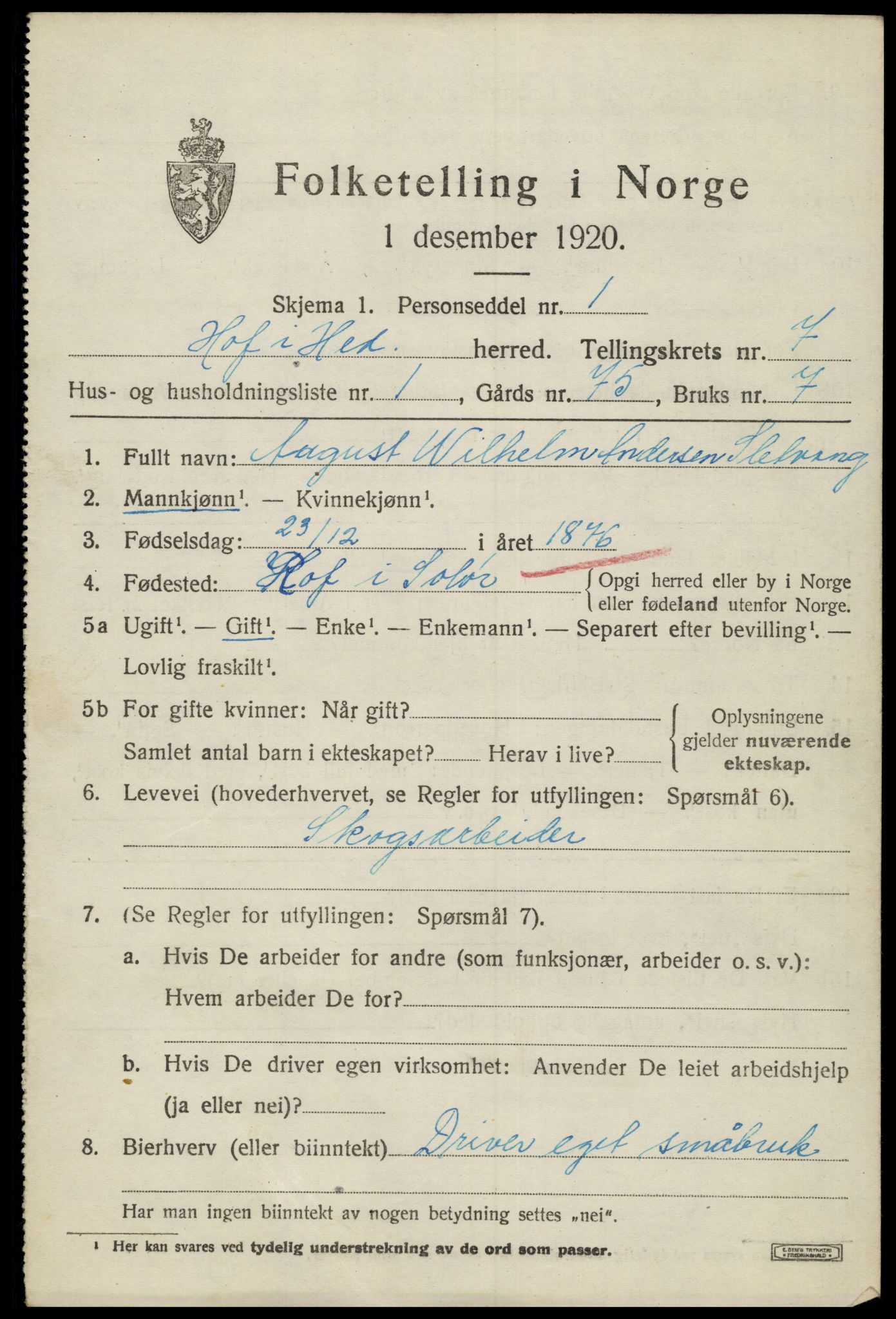 SAH, 1920 census for Hof, 1920, p. 7889