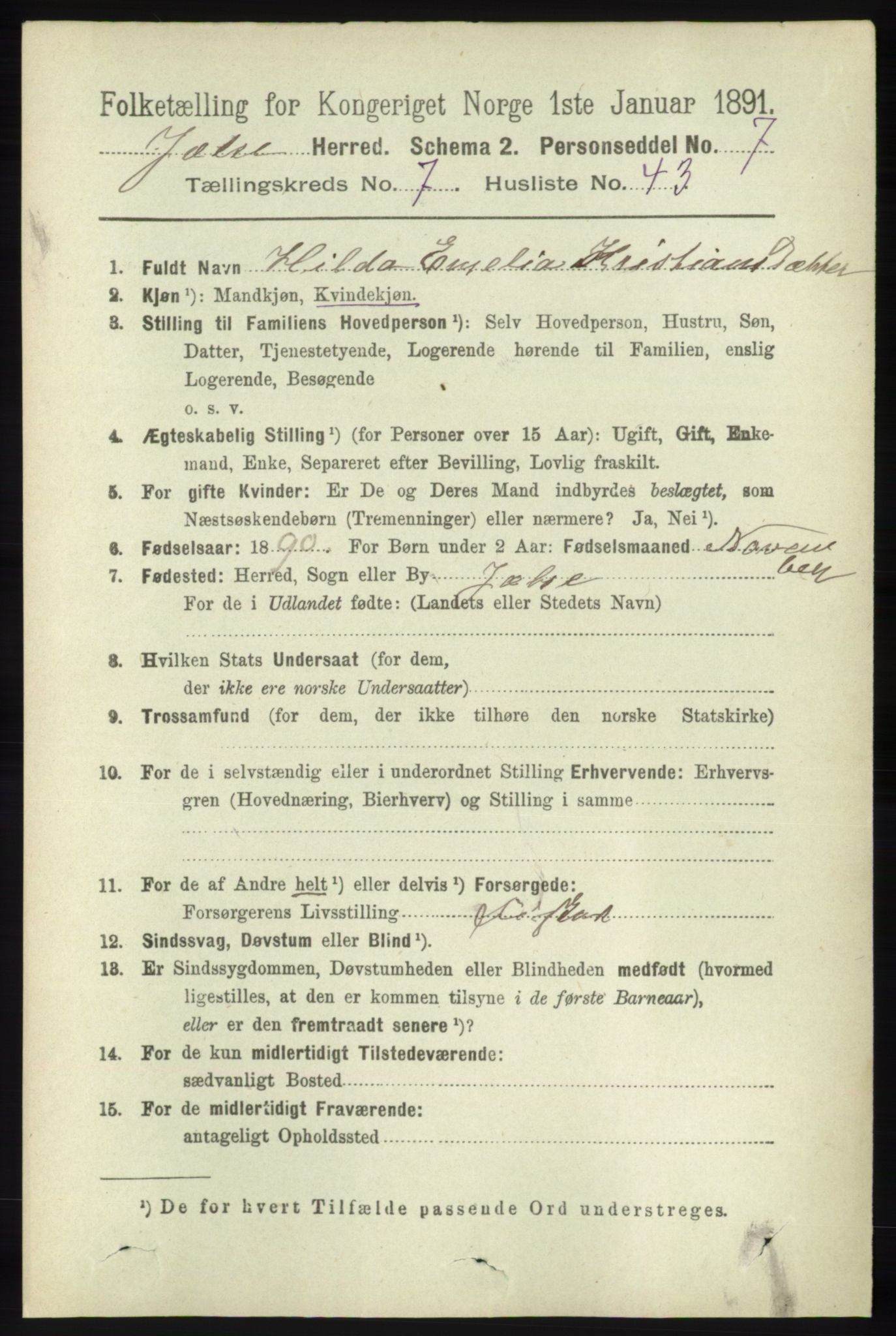 RA, 1891 census for 1138 Jelsa, 1891, p. 1741