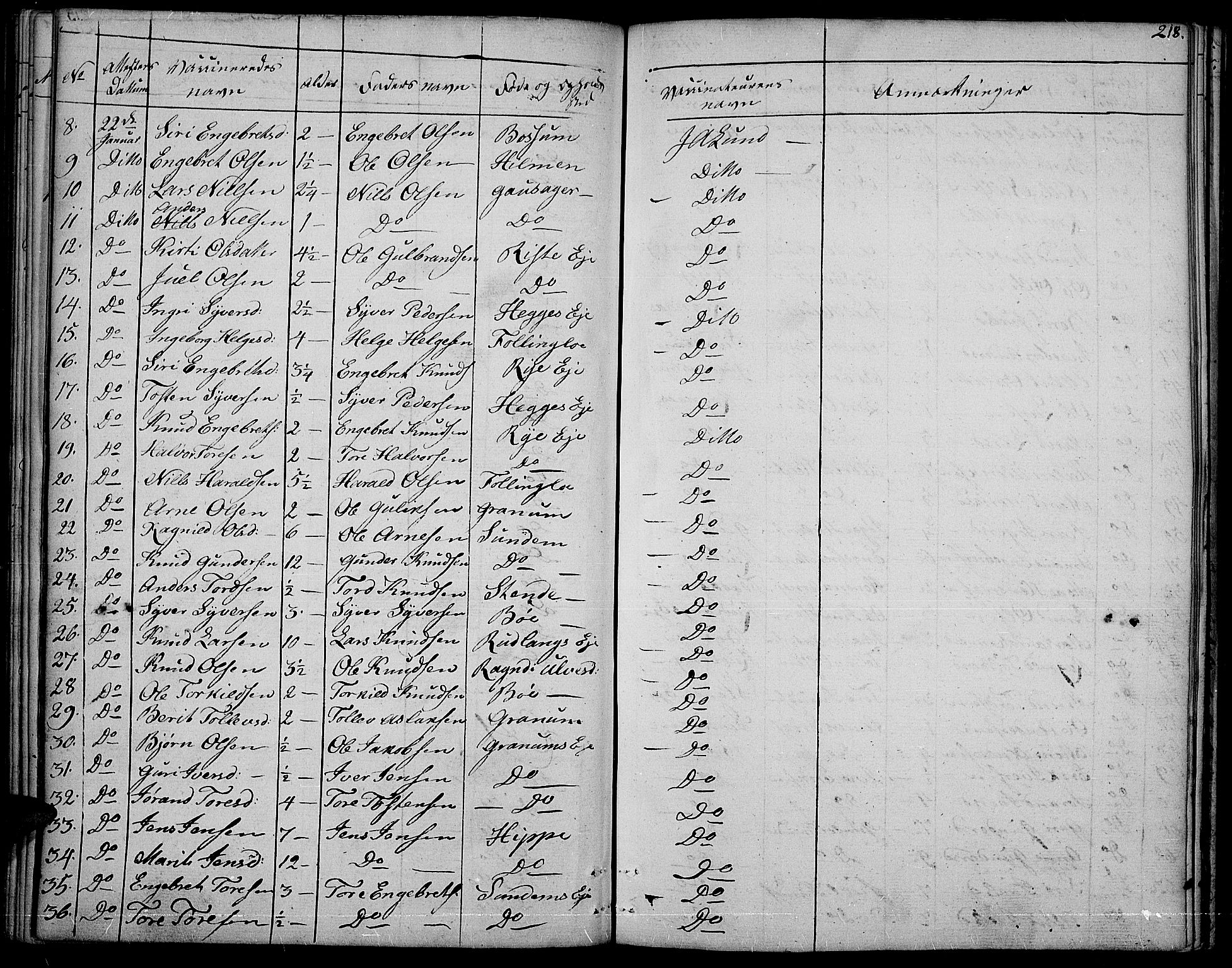 Nord-Aurdal prestekontor, SAH/PREST-132/H/Ha/Haa/L0003: Parish register (official) no. 3, 1828-1841, p. 218
