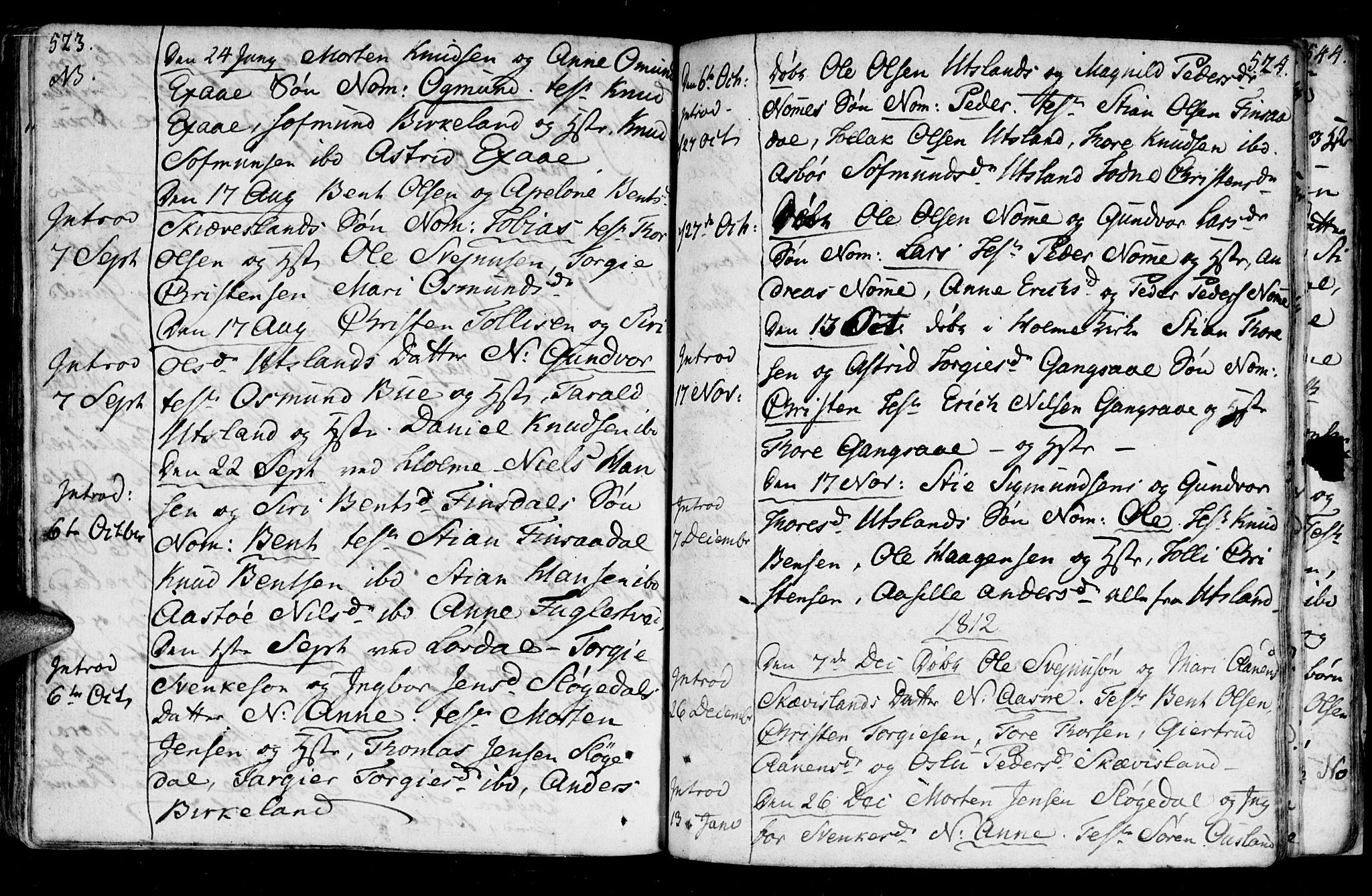 Holum sokneprestkontor, SAK/1111-0022/F/Fa/Fac/L0001: Parish register (official) no. A 1, 1773-1820, p. 523-524