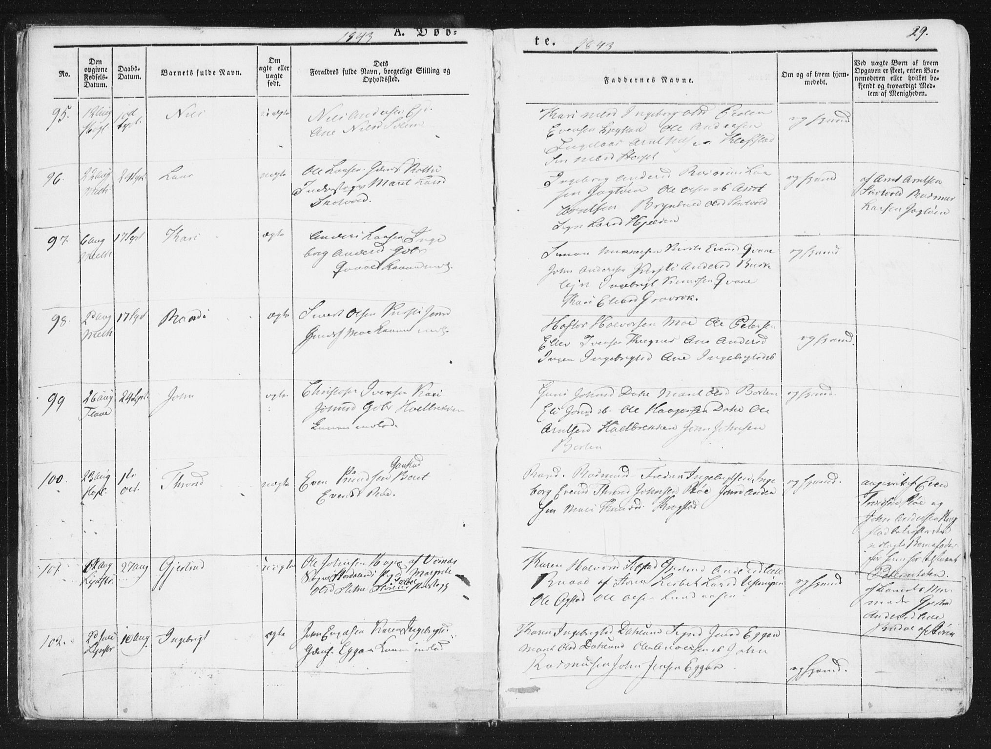 Ministerialprotokoller, klokkerbøker og fødselsregistre - Sør-Trøndelag, SAT/A-1456/691/L1074: Parish register (official) no. 691A06, 1842-1852, p. 29