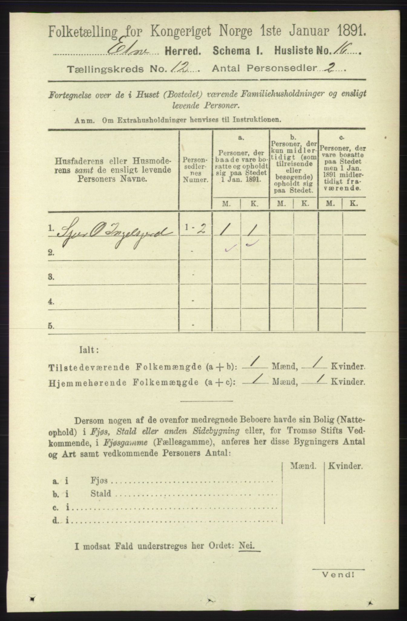 RA, 1891 census for 1211 Etne, 1891, p. 2543