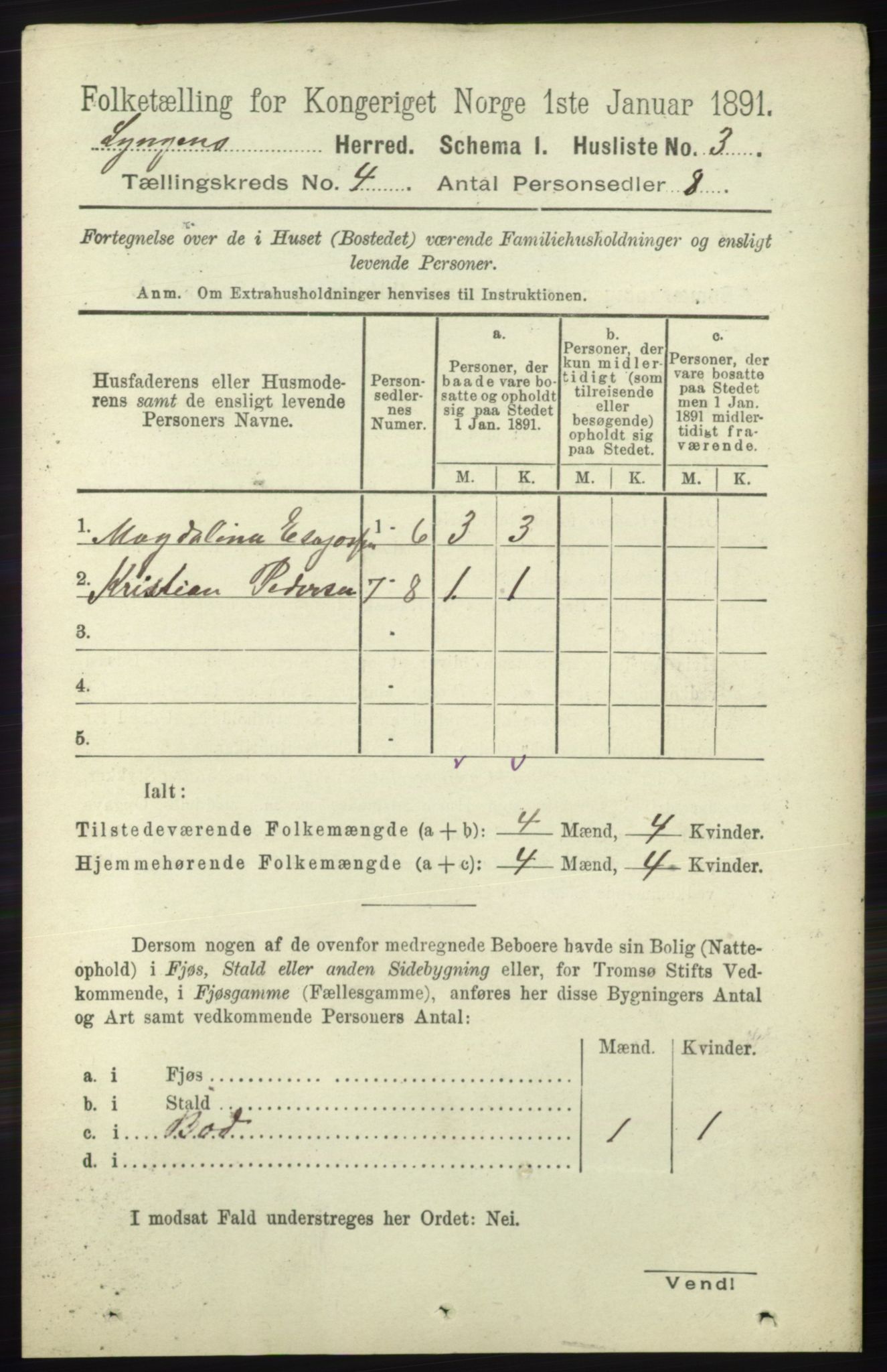 RA, 1891 census for 1938 Lyngen, 1891, p. 3587