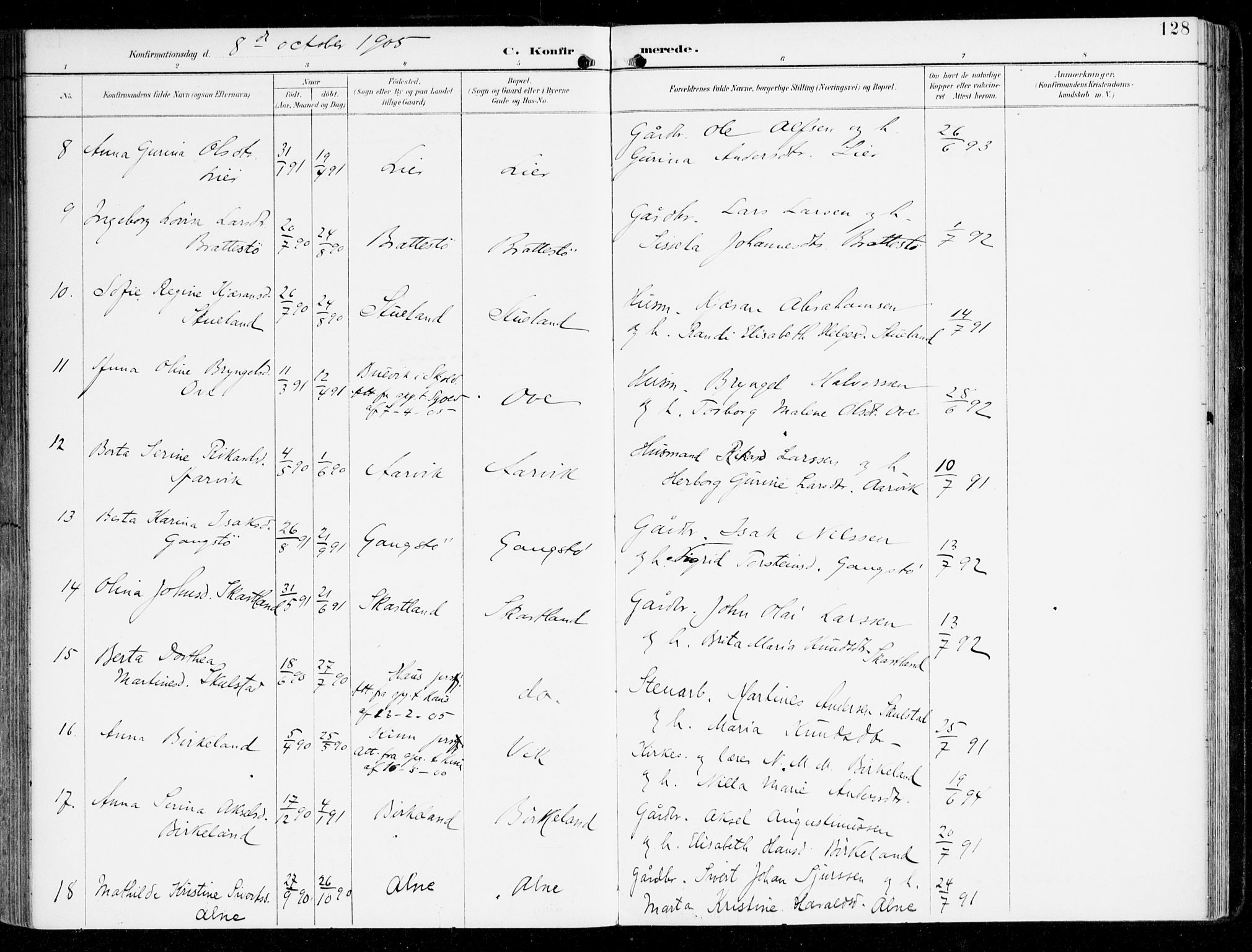 Sveio Sokneprestembete, SAB/A-78501/H/Haa: Parish register (official) no. D 2, 1894-1916, p. 128