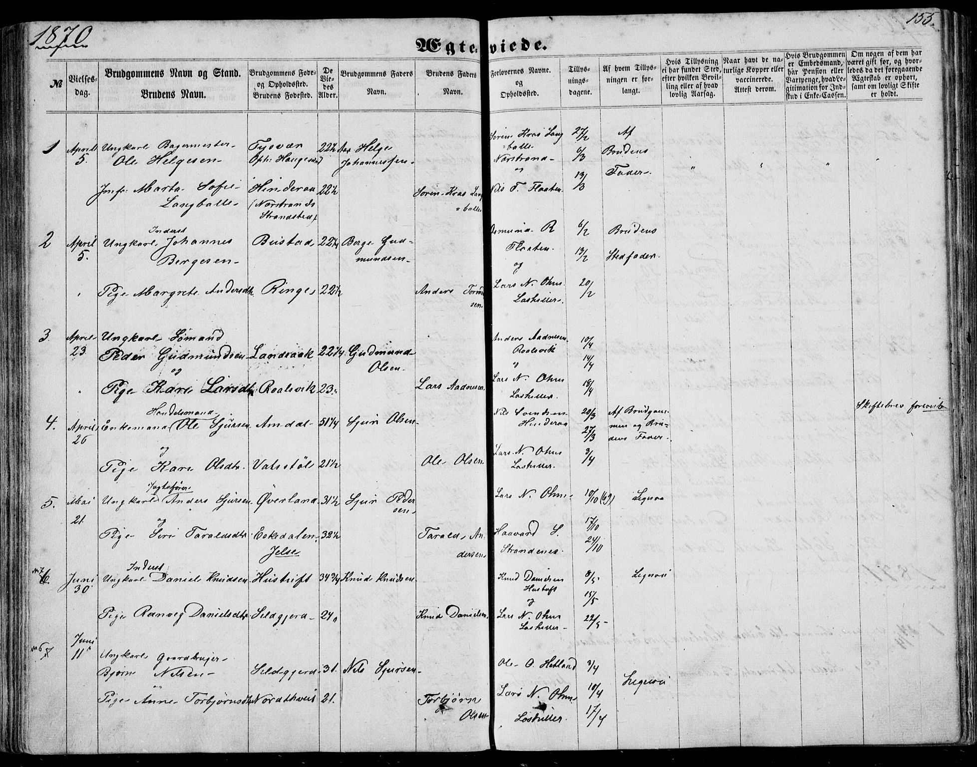 Nedstrand sokneprestkontor, AV/SAST-A-101841/01/IV: Parish register (official) no. A 9, 1861-1876, p. 155