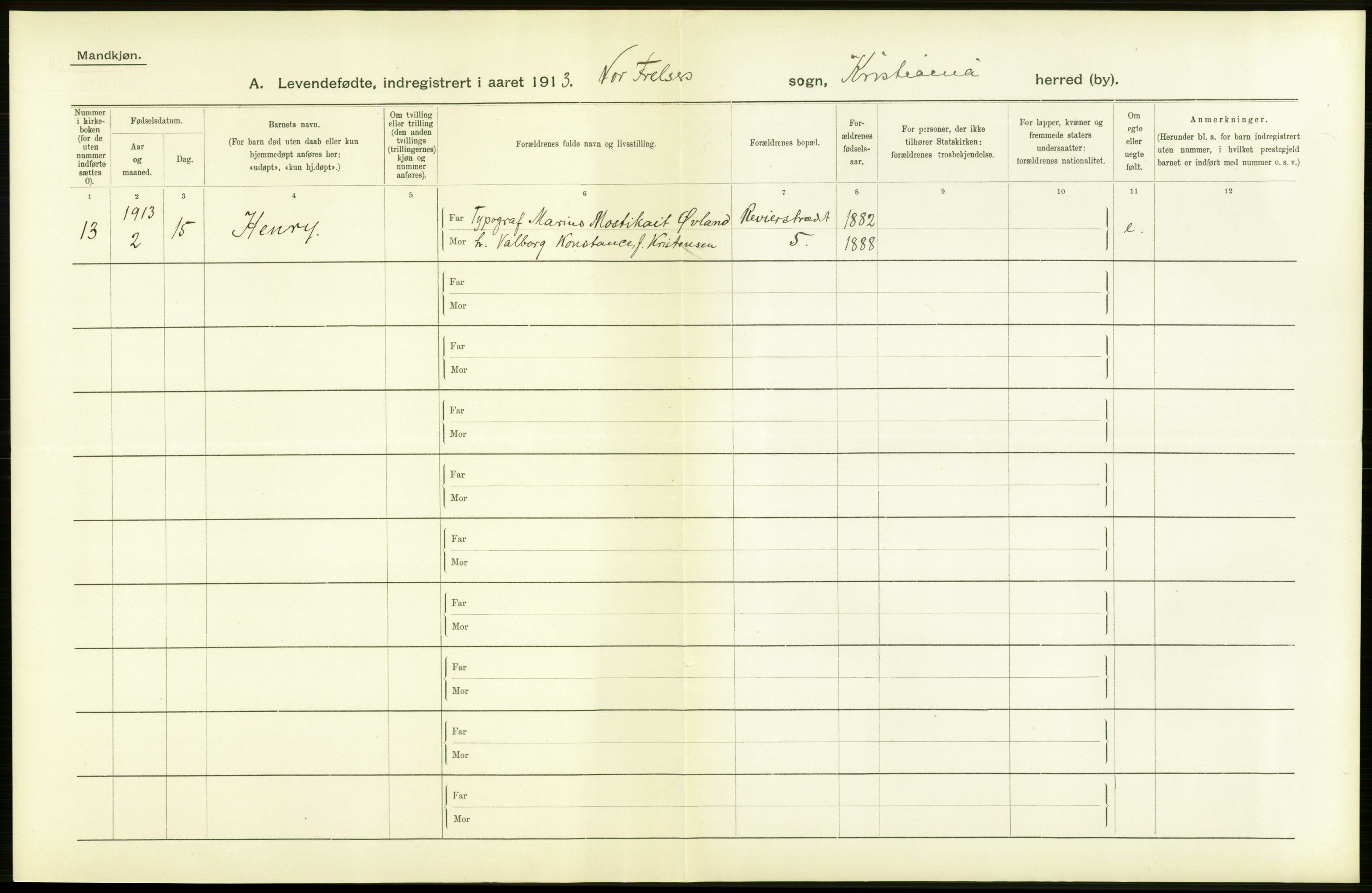 Statistisk sentralbyrå, Sosiodemografiske emner, Befolkning, RA/S-2228/D/Df/Dfb/Dfbc/L0006: Kristiania: Levendefødte menn og kvinner., 1913, p. 614