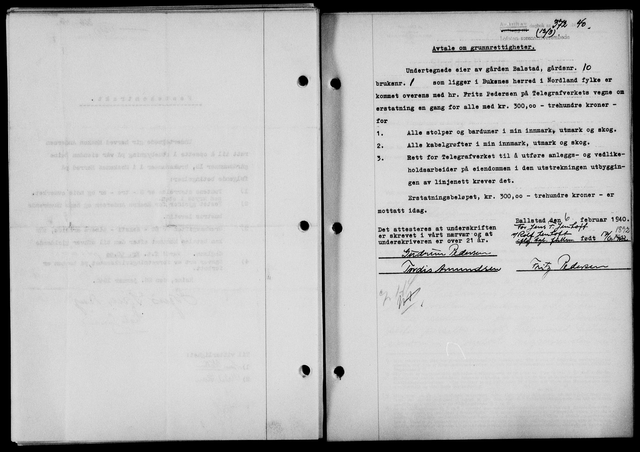 Lofoten sorenskriveri, SAT/A-0017/1/2/2C/L0007a: Mortgage book no. 7a, 1939-1940, Diary no: : 372/1940