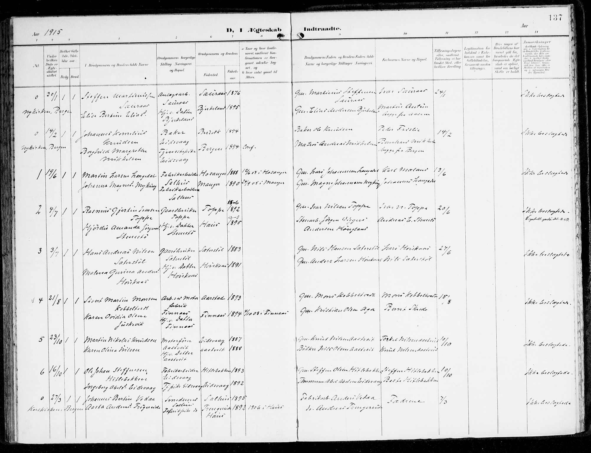 Hamre sokneprestembete, SAB/A-75501/H/Ha/Haa/Haad/L0002: Parish register (official) no. D 2, 1899-1916, p. 137
