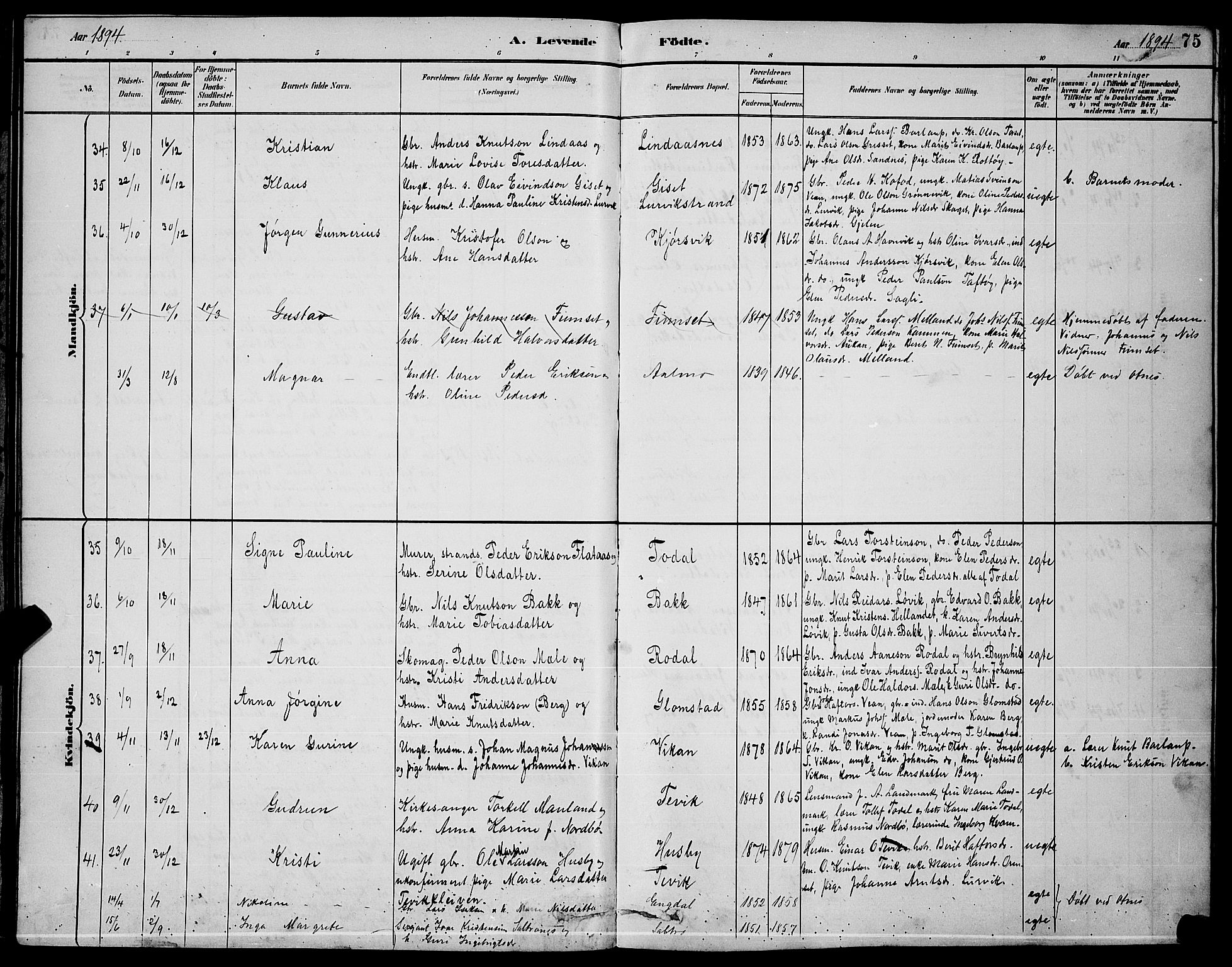 Ministerialprotokoller, klokkerbøker og fødselsregistre - Møre og Romsdal, AV/SAT-A-1454/578/L0909: Parish register (copy) no. 578C02, 1882-1900, p. 75