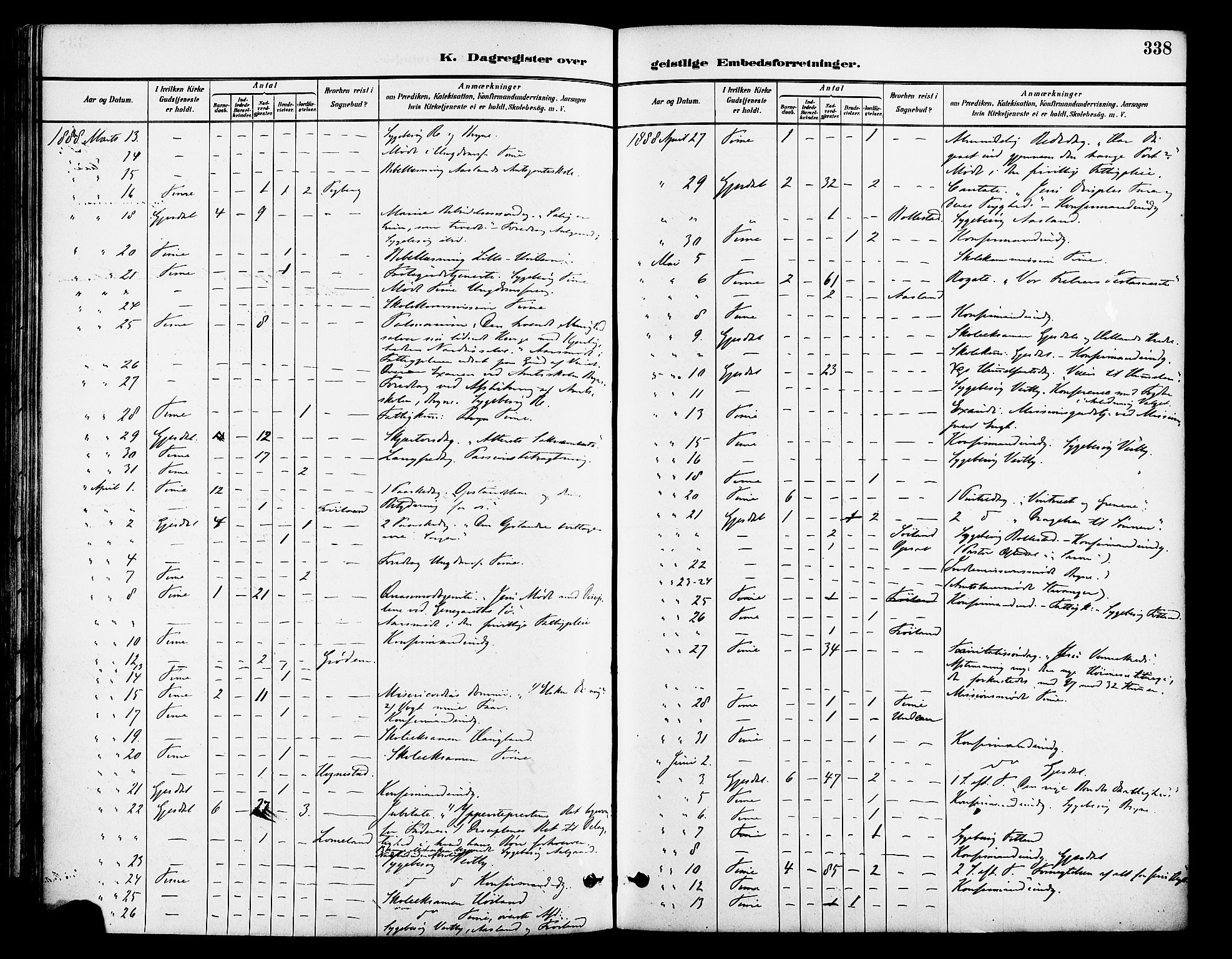 Lye sokneprestkontor, AV/SAST-A-101794/001/30BA/L0009: Parish register (official) no. A 8, 1881-1892, p. 338