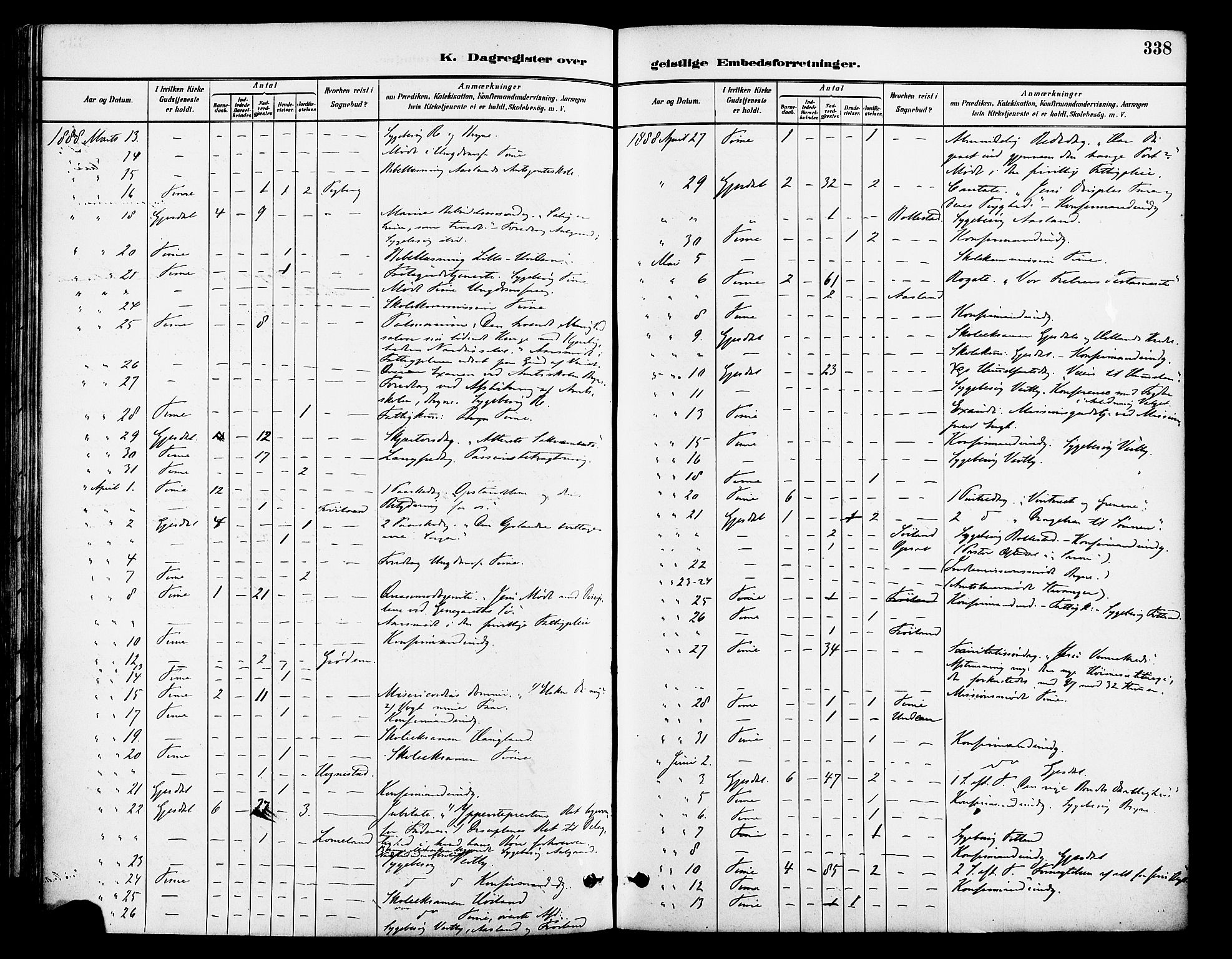 Lye sokneprestkontor, SAST/A-101794/001/30BA/L0009: Parish register (official) no. A 8, 1881-1892, p. 338