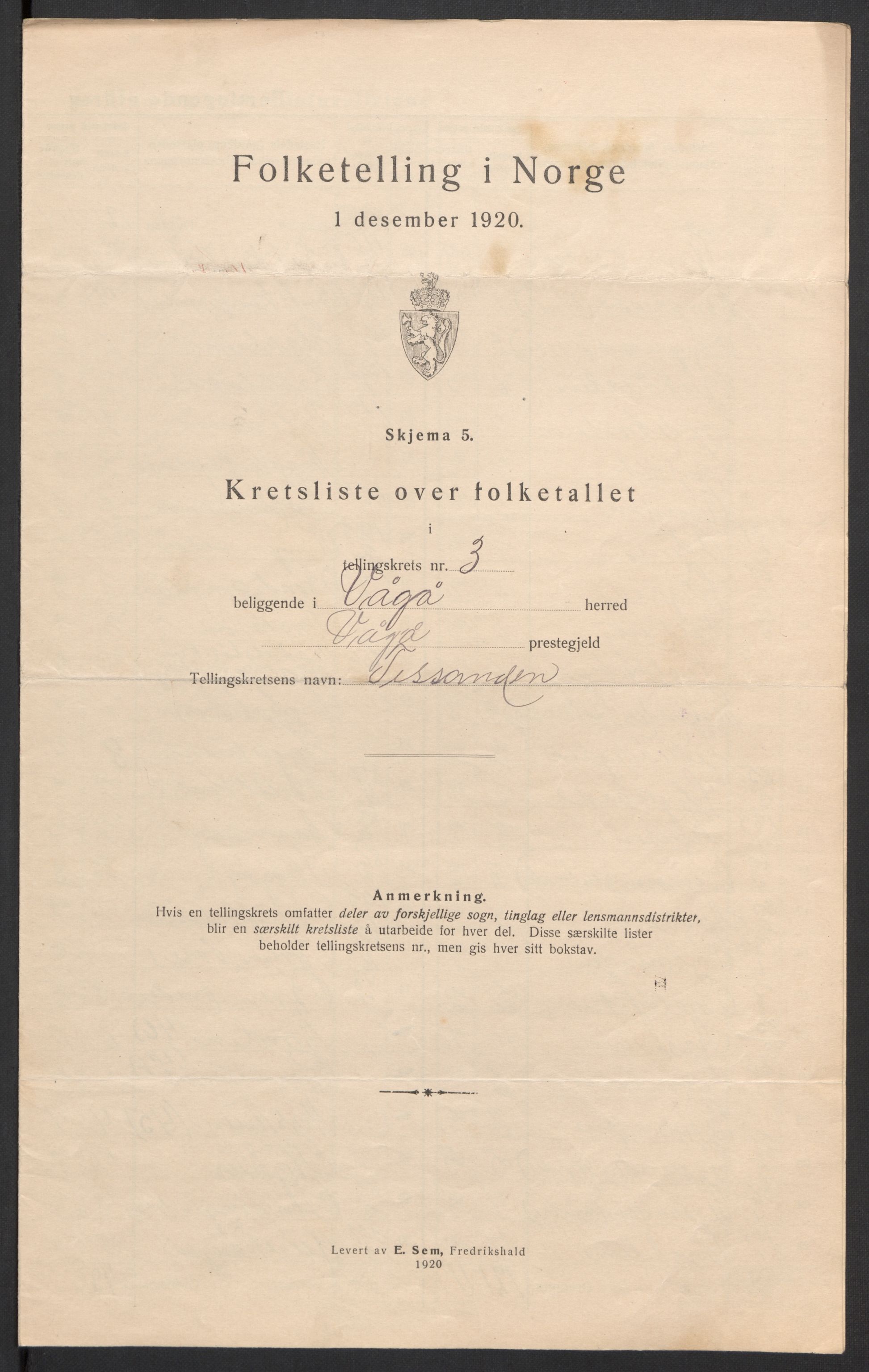 SAH, 1920 census for Vågå, 1920, p. 14