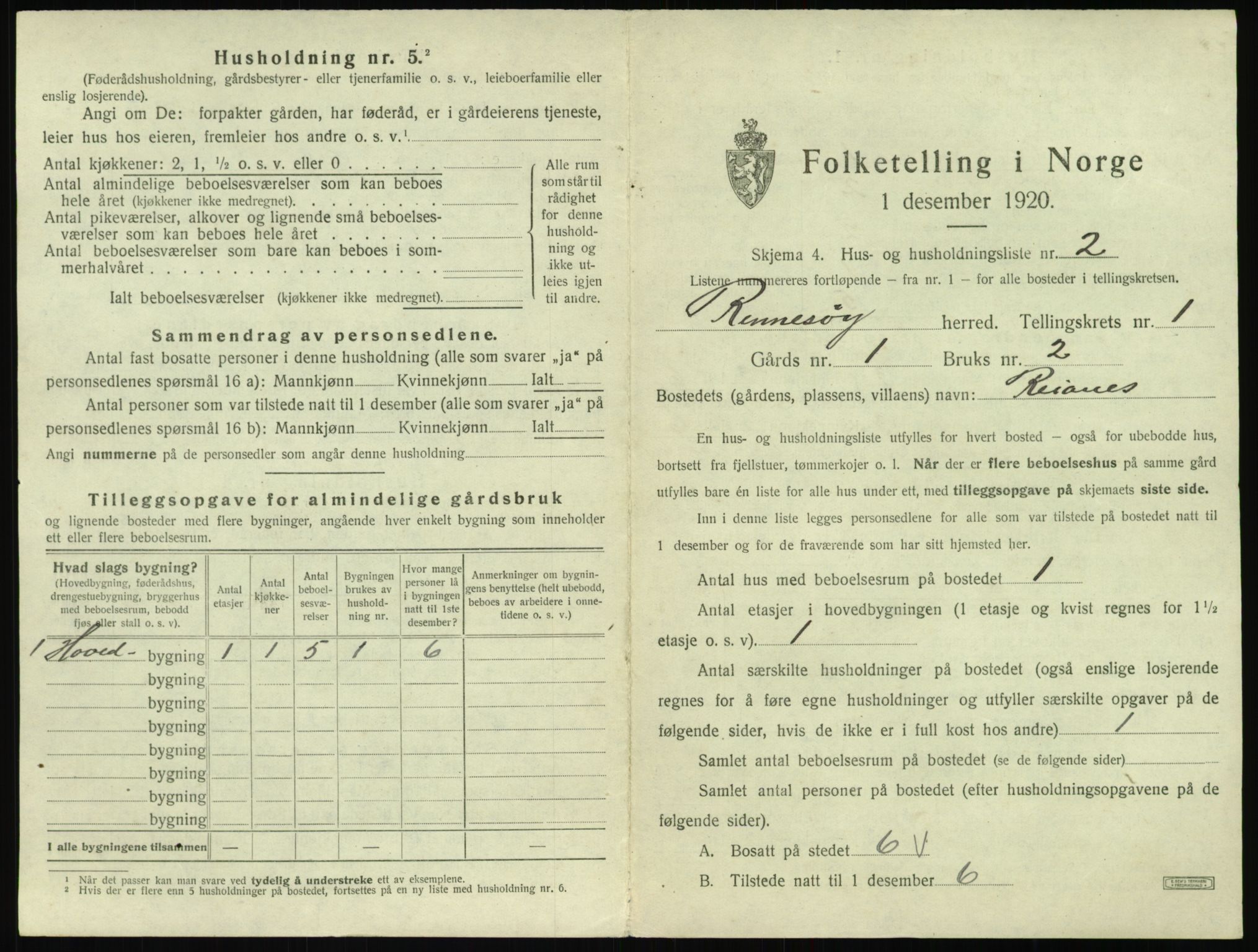 SAST, 1920 census for Rennesøy, 1920, p. 22
