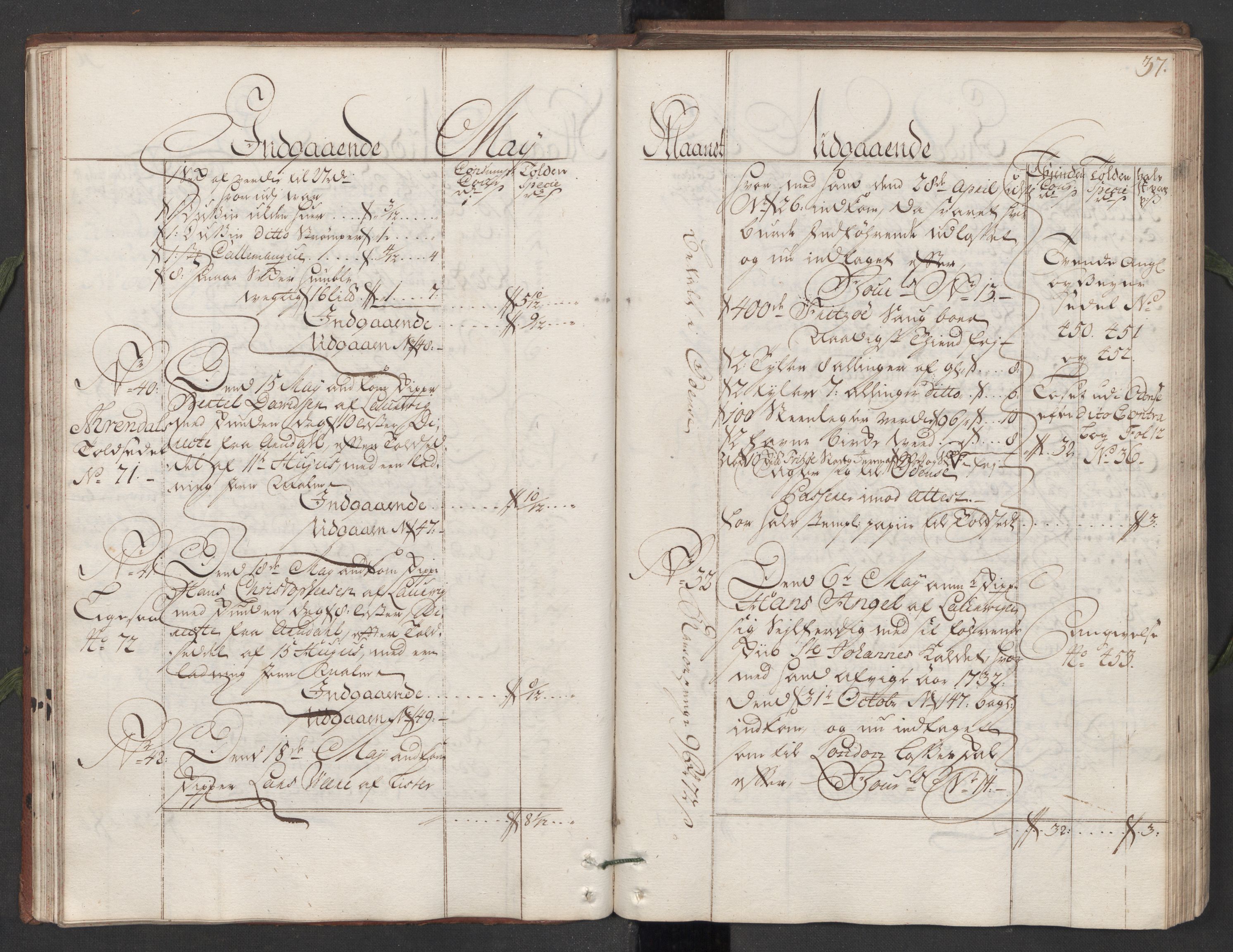 Generaltollkammeret, tollregnskaper, AV/RA-EA-5490/R11/L0015a/0001: Tollregnskaper Larvik og Sandefjord / Hovedtollbok, 1733, p. 36b-37a