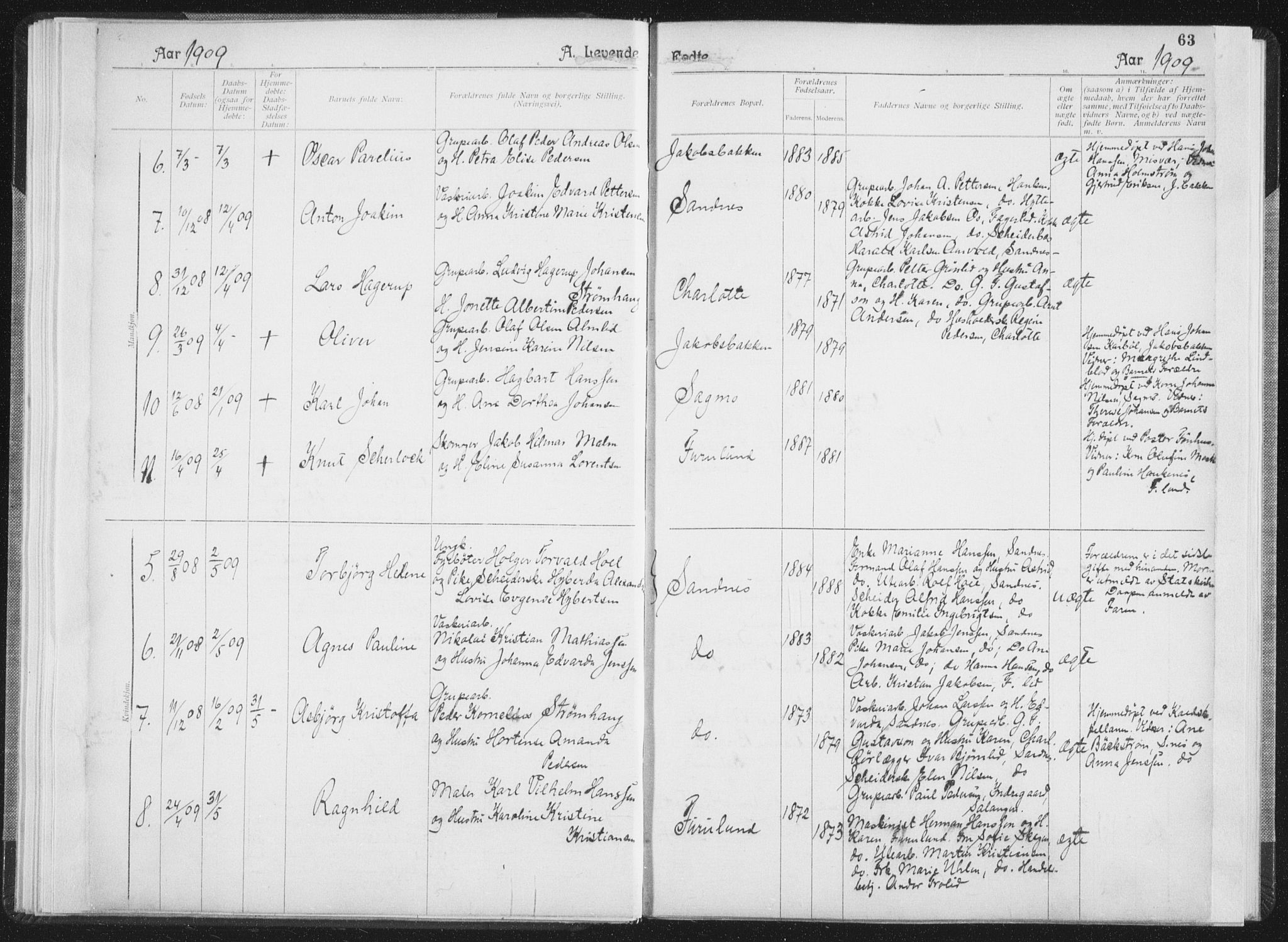 Ministerialprotokoller, klokkerbøker og fødselsregistre - Nordland, AV/SAT-A-1459/850/L0711: Curate's parish register no. 850B01, 1902-1915, p. 63