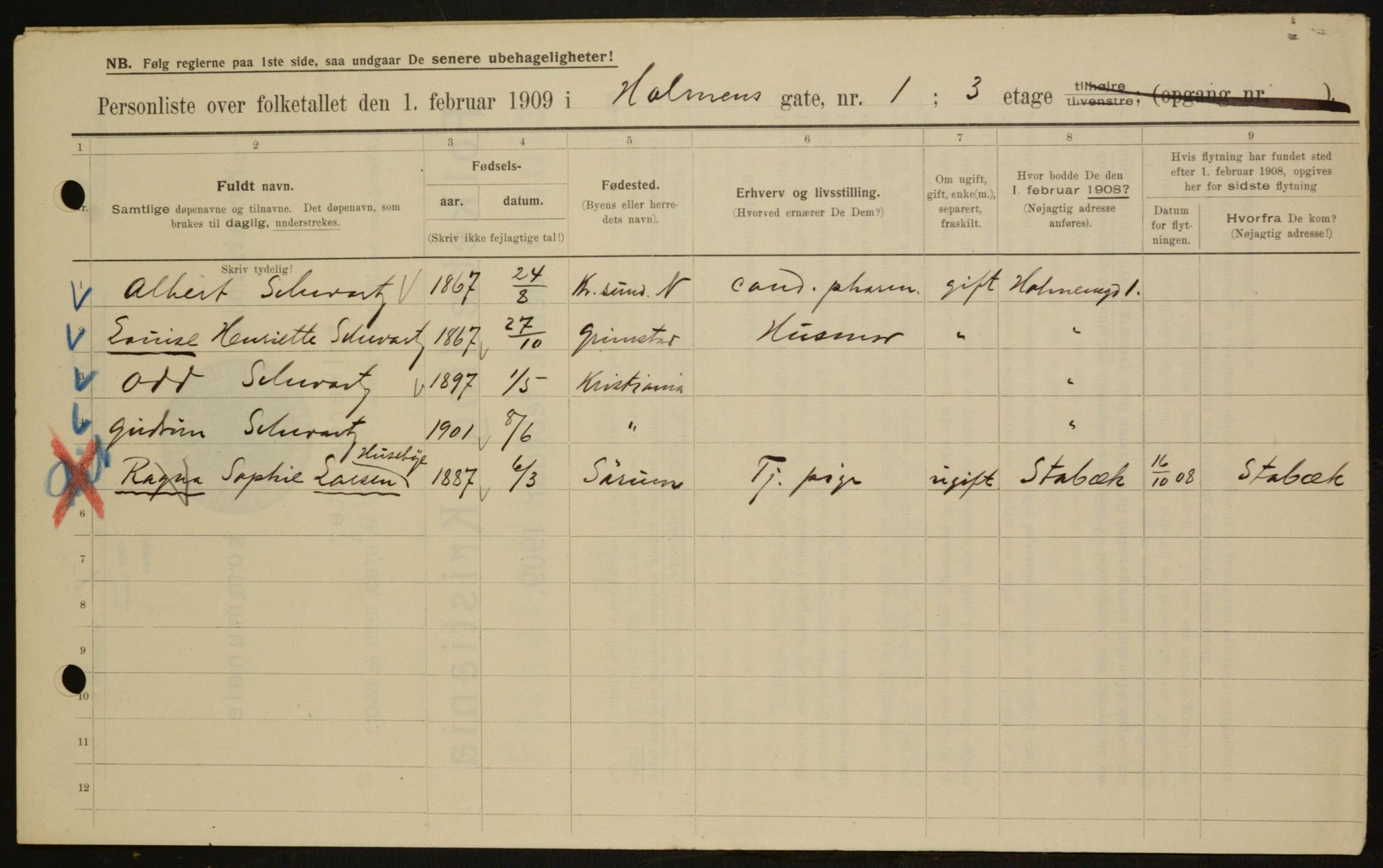 OBA, Municipal Census 1909 for Kristiania, 1909, p. 37017