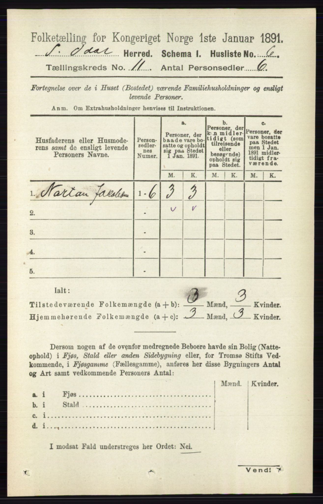 RA, 1891 census for 0419 Sør-Odal, 1891, p. 4832