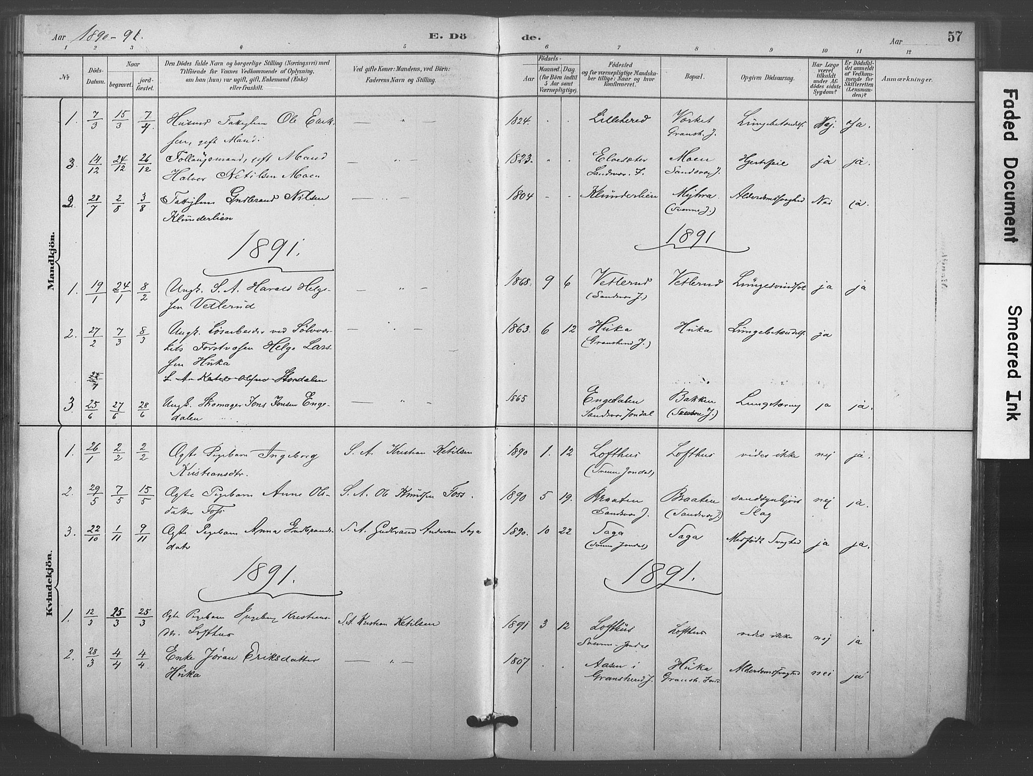 Kongsberg kirkebøker, SAKO/A-22/F/Fc/L0001: Parish register (official) no. III 1, 1883-1897, p. 57