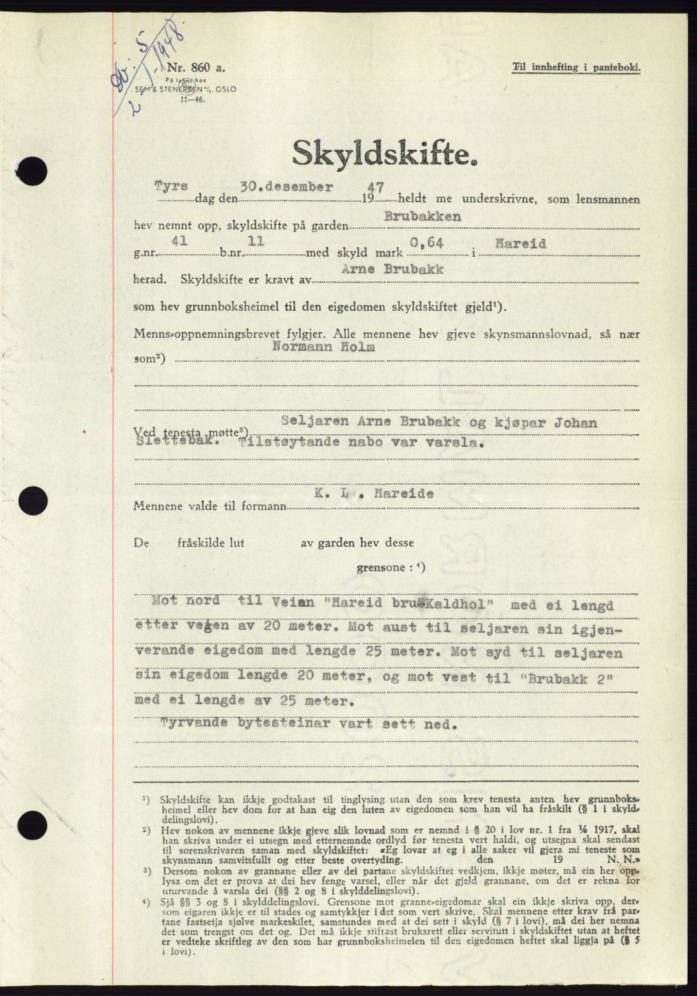 Søre Sunnmøre sorenskriveri, AV/SAT-A-4122/1/2/2C/L0081: Mortgage book no. 7A, 1947-1948, Diary no: : 5/1948