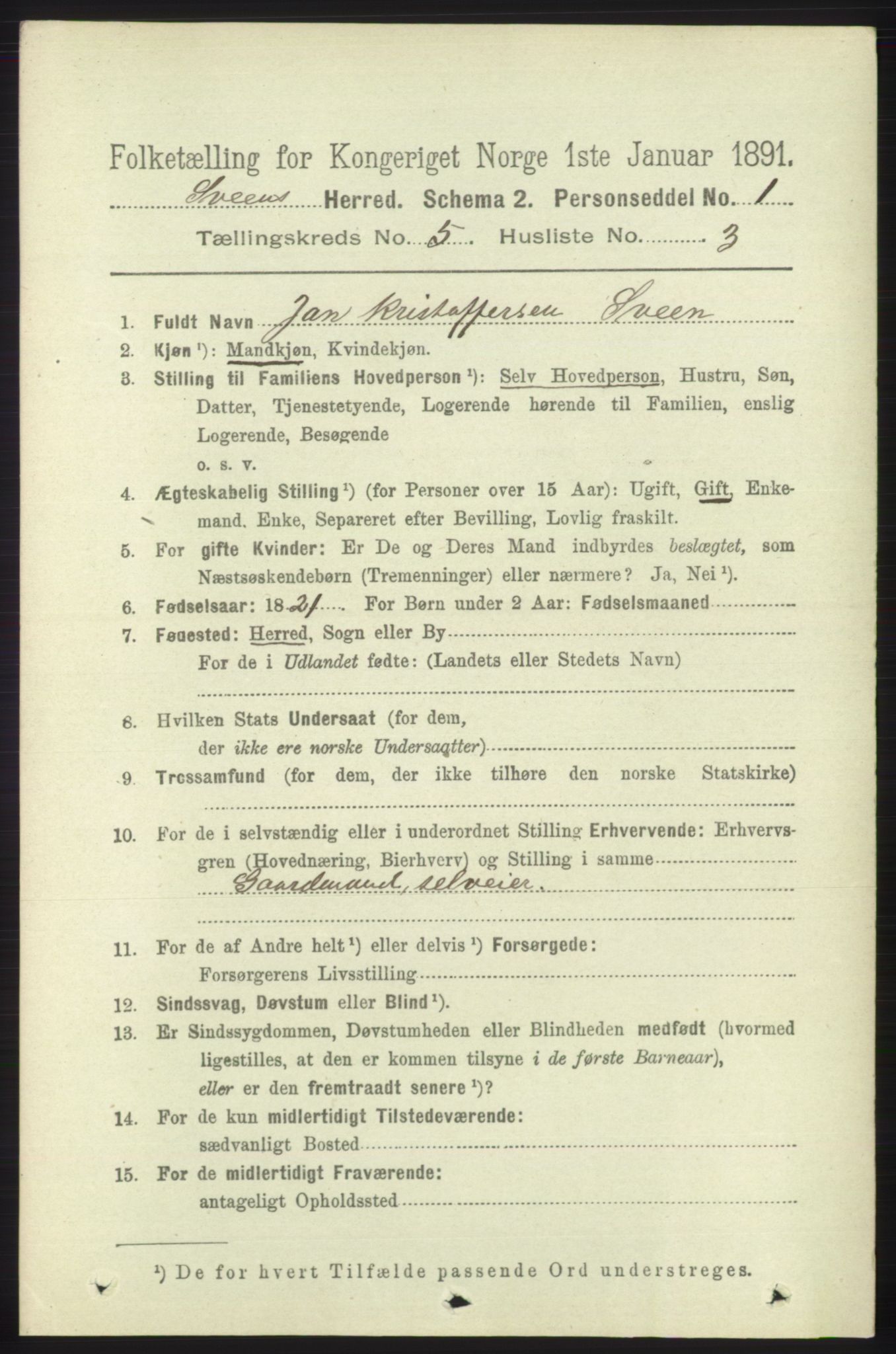 RA, 1891 census for 1216 Sveio, 1891, p. 1457