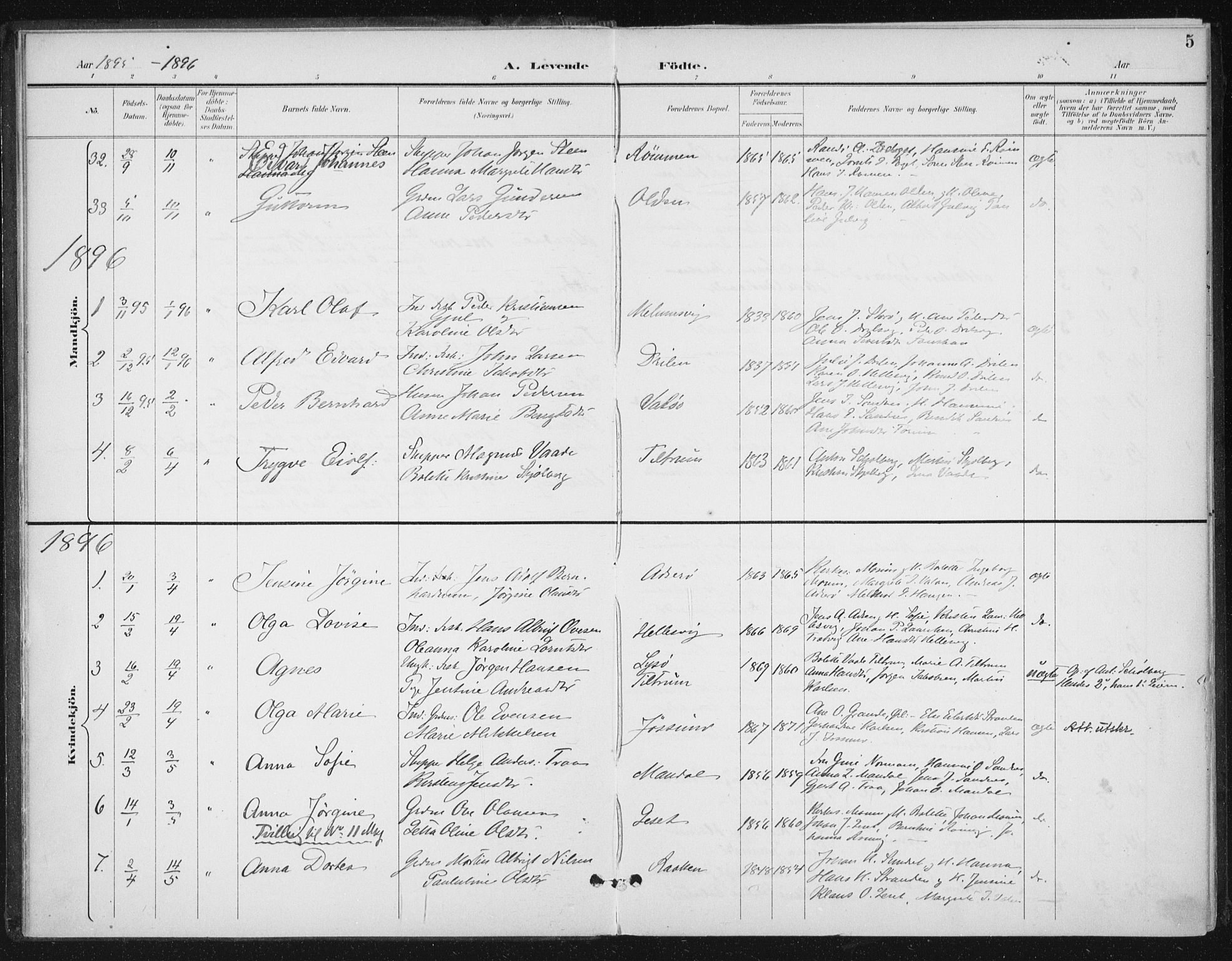 Ministerialprotokoller, klokkerbøker og fødselsregistre - Sør-Trøndelag, SAT/A-1456/654/L0664: Parish register (official) no. 654A02, 1895-1907, p. 5