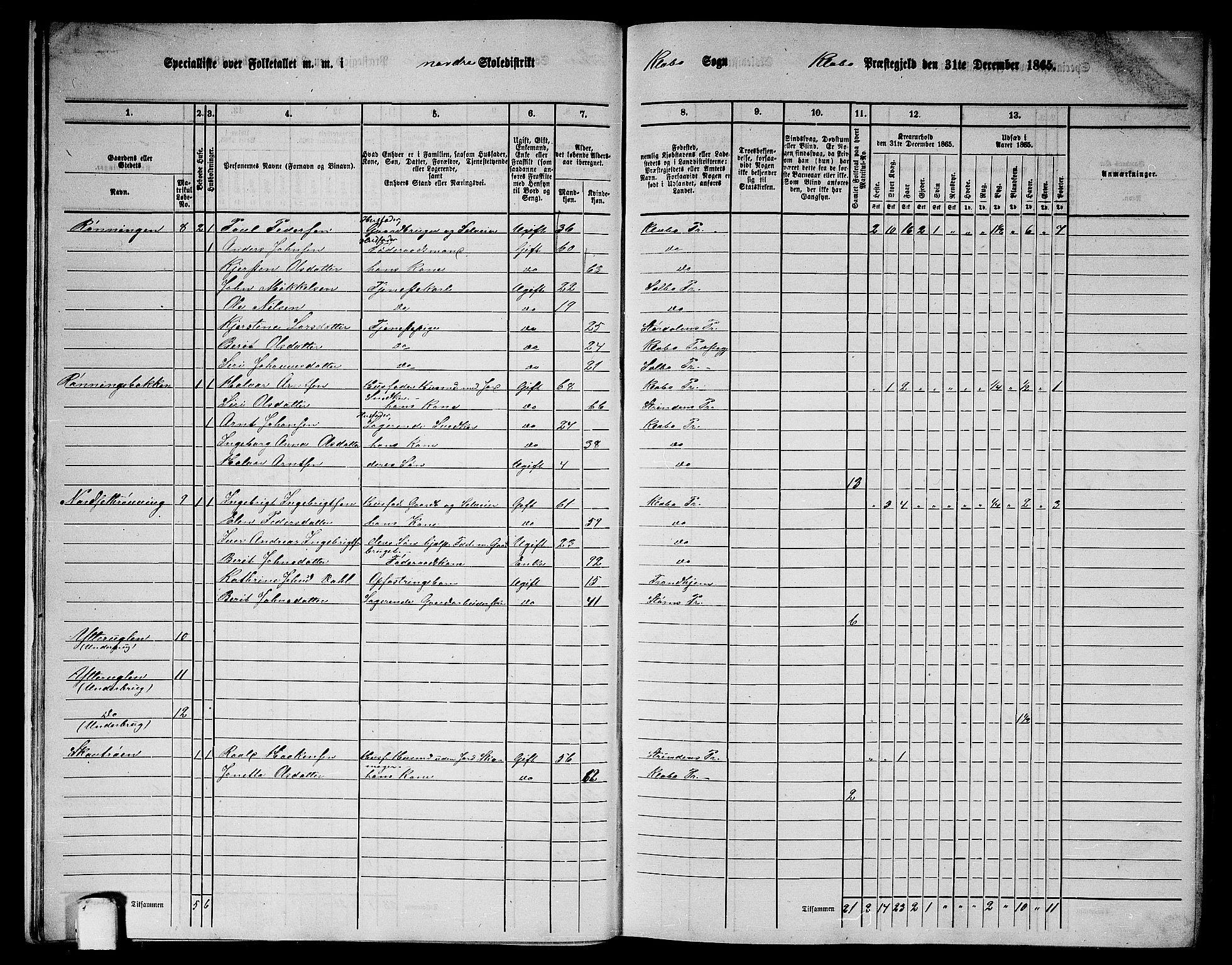 RA, 1865 census for Klæbu, 1865, p. 13